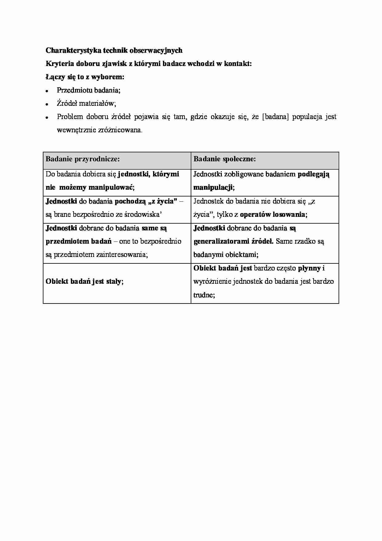 Charakterystyka technik obserwacyjnych - opracowanie - strona 1