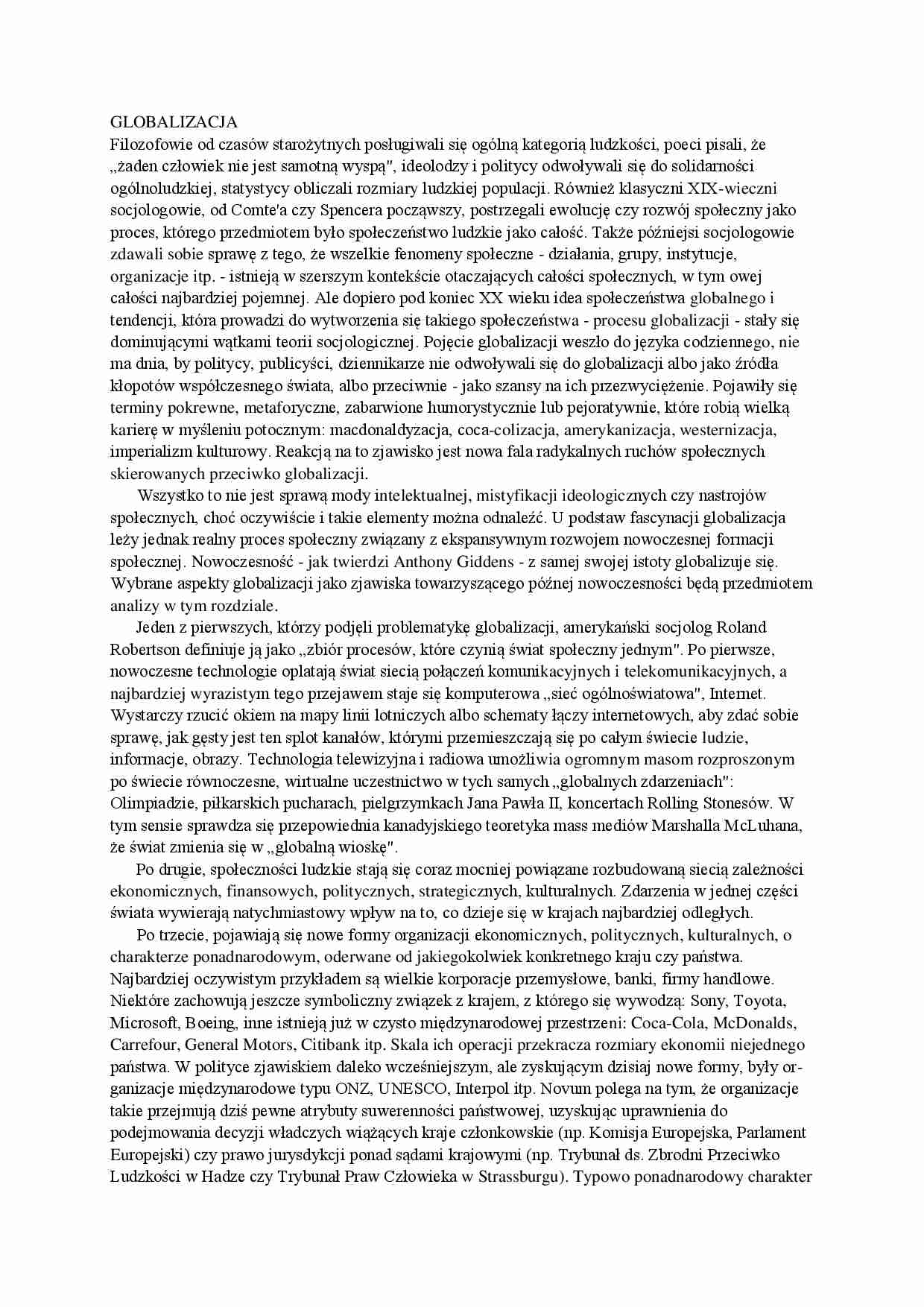 Globalizacja - opracowanie tematu  - strona 1