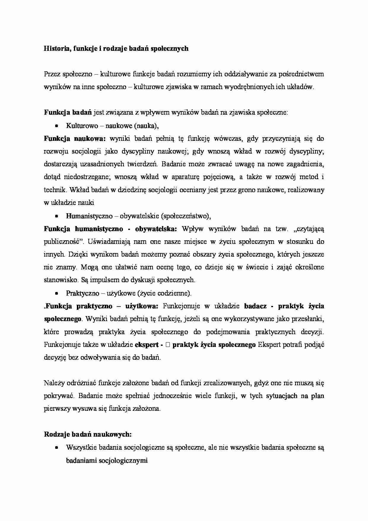 Historia, funkcje i rodzaje badań społecznych - skrypt - strona 1