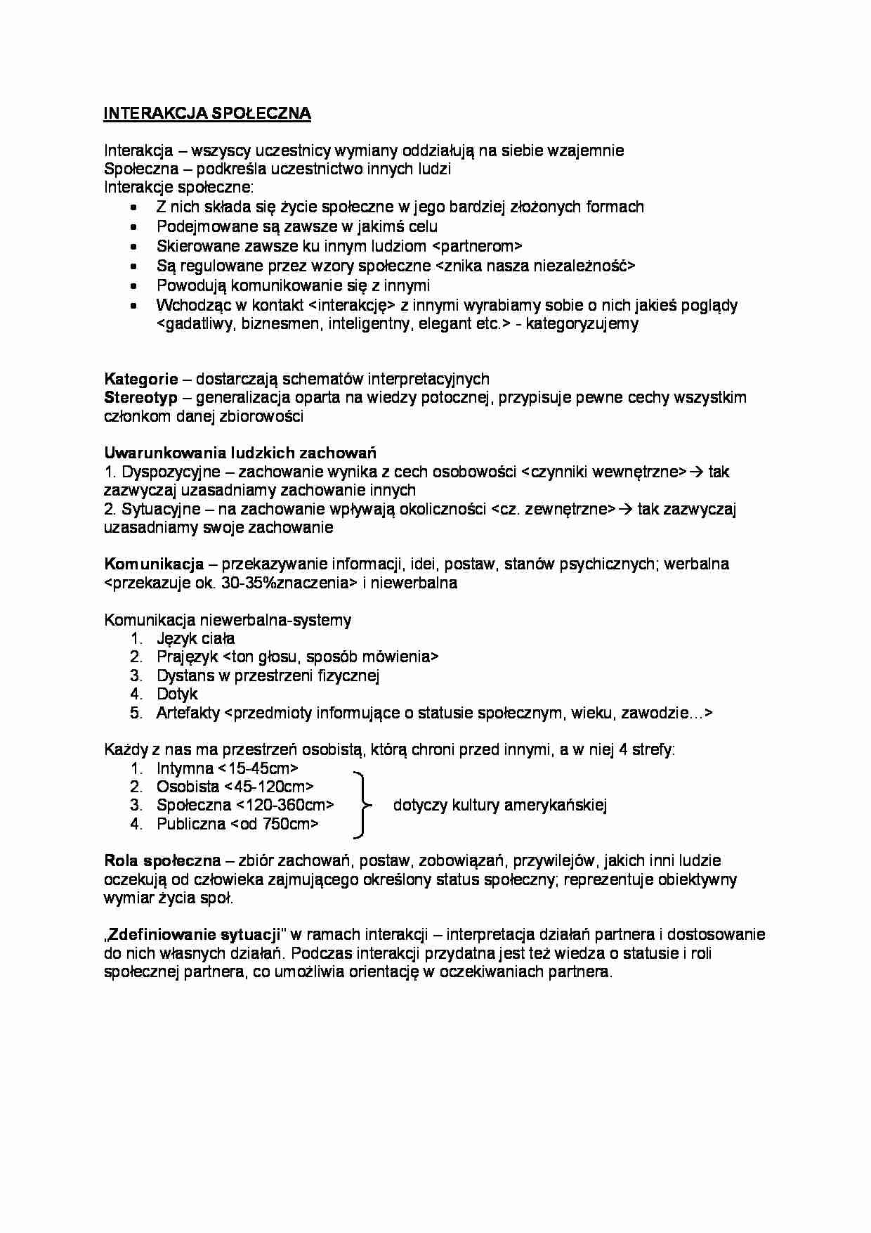 Interakcja społeczna - opracowanie  - strona 1
