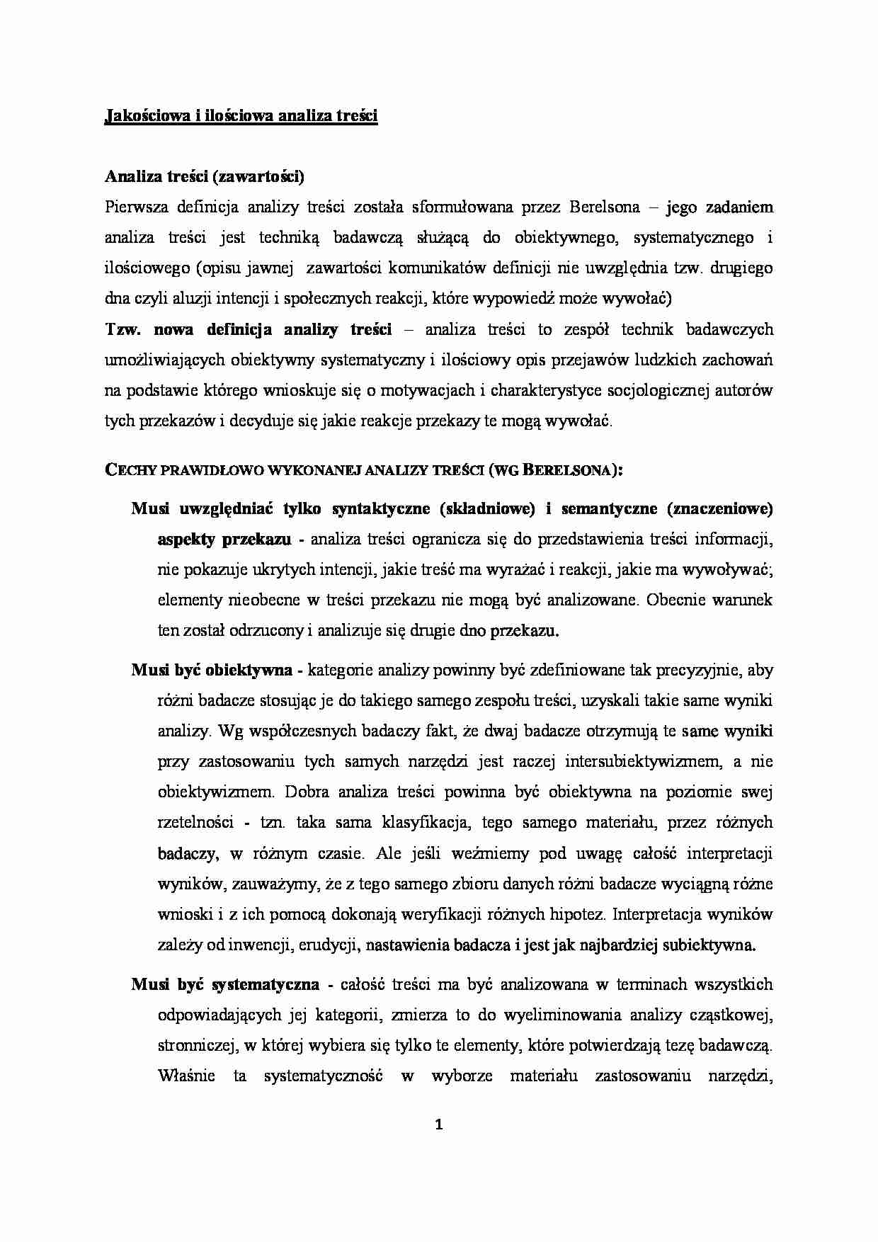 Jakościowa i ilościowa analiza treści - opracowanie  - strona 1