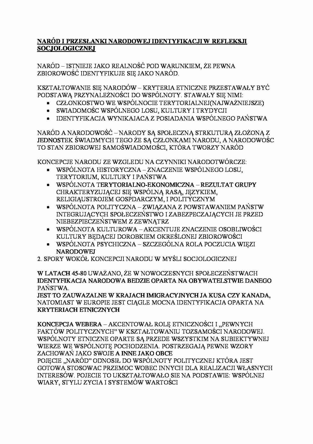 Naród w refleksji socjologicznej - wykład  - strona 1