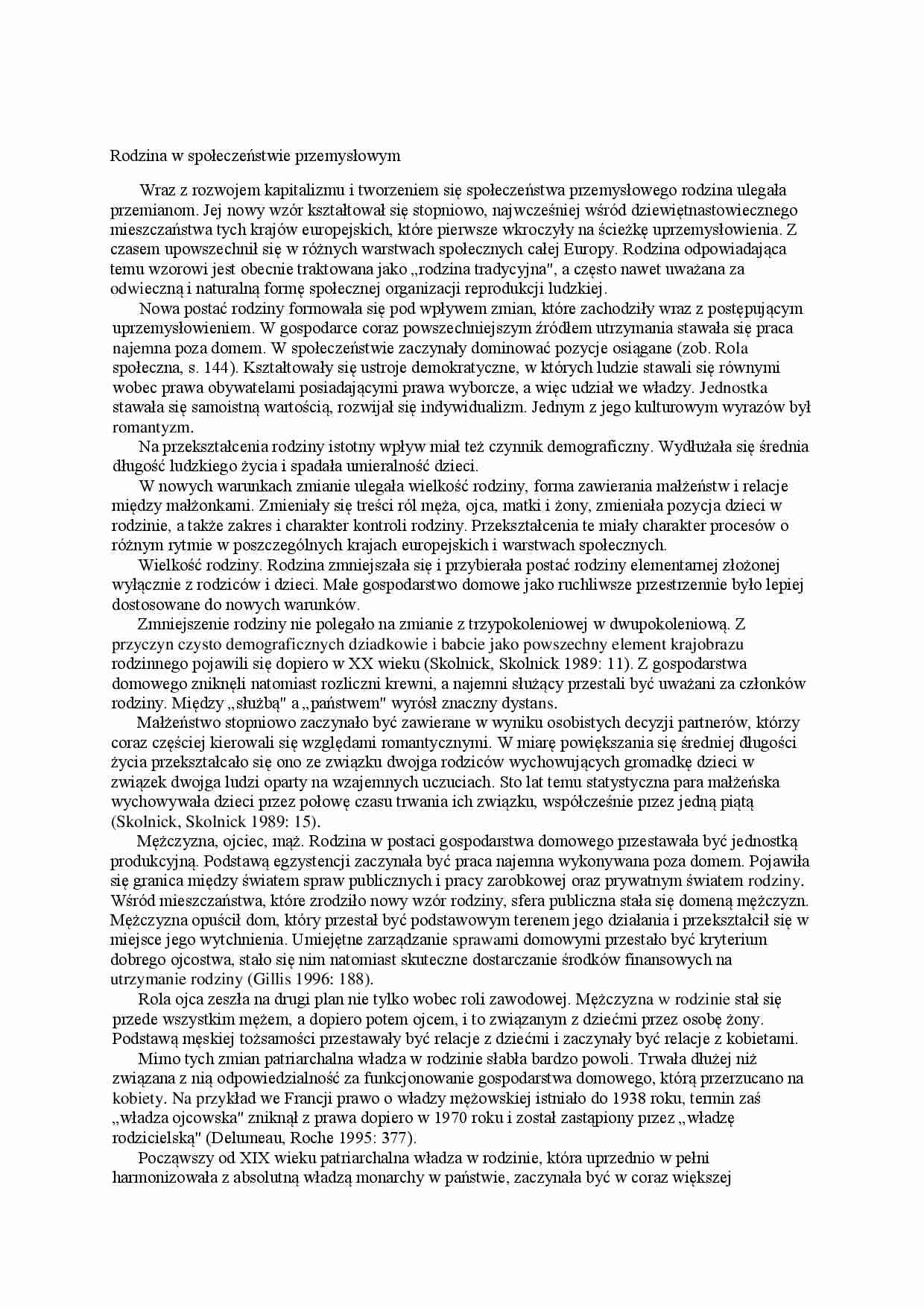 Rodzina w społeczeństwie przemysłowym - wykład  - strona 1