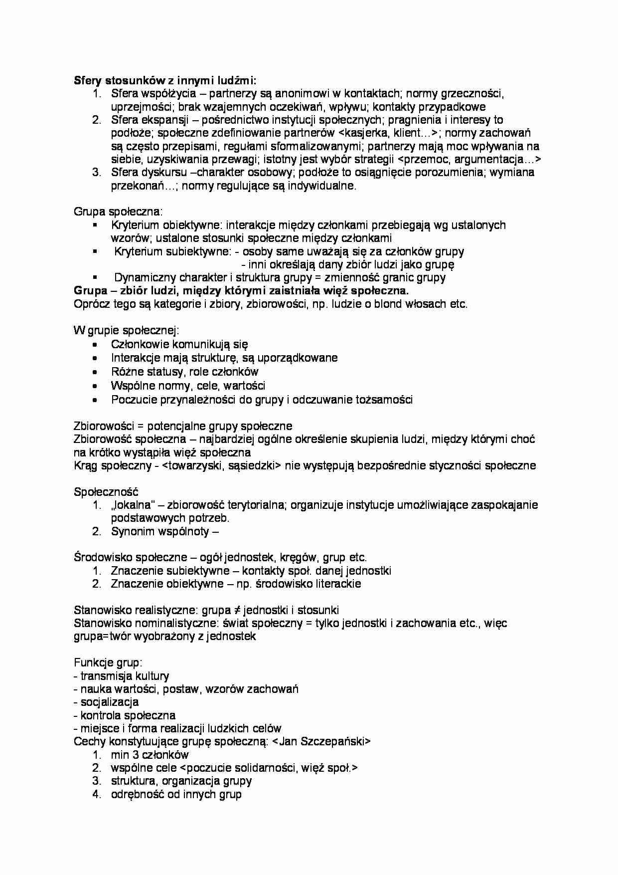 Sfery stosunków z innymi ludźmi - wykład  - strona 1