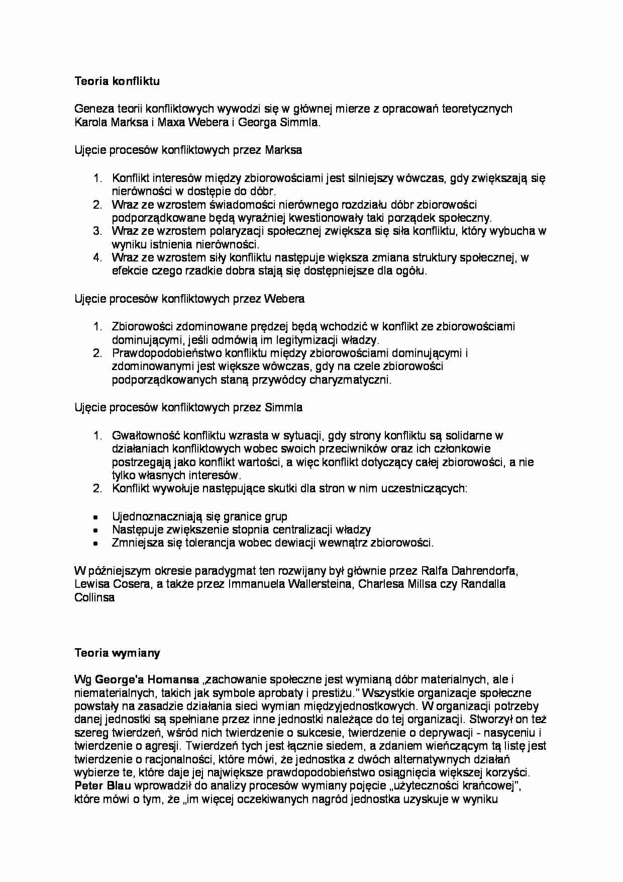 Teoria konfliktu i wymiany - wykład  - strona 1