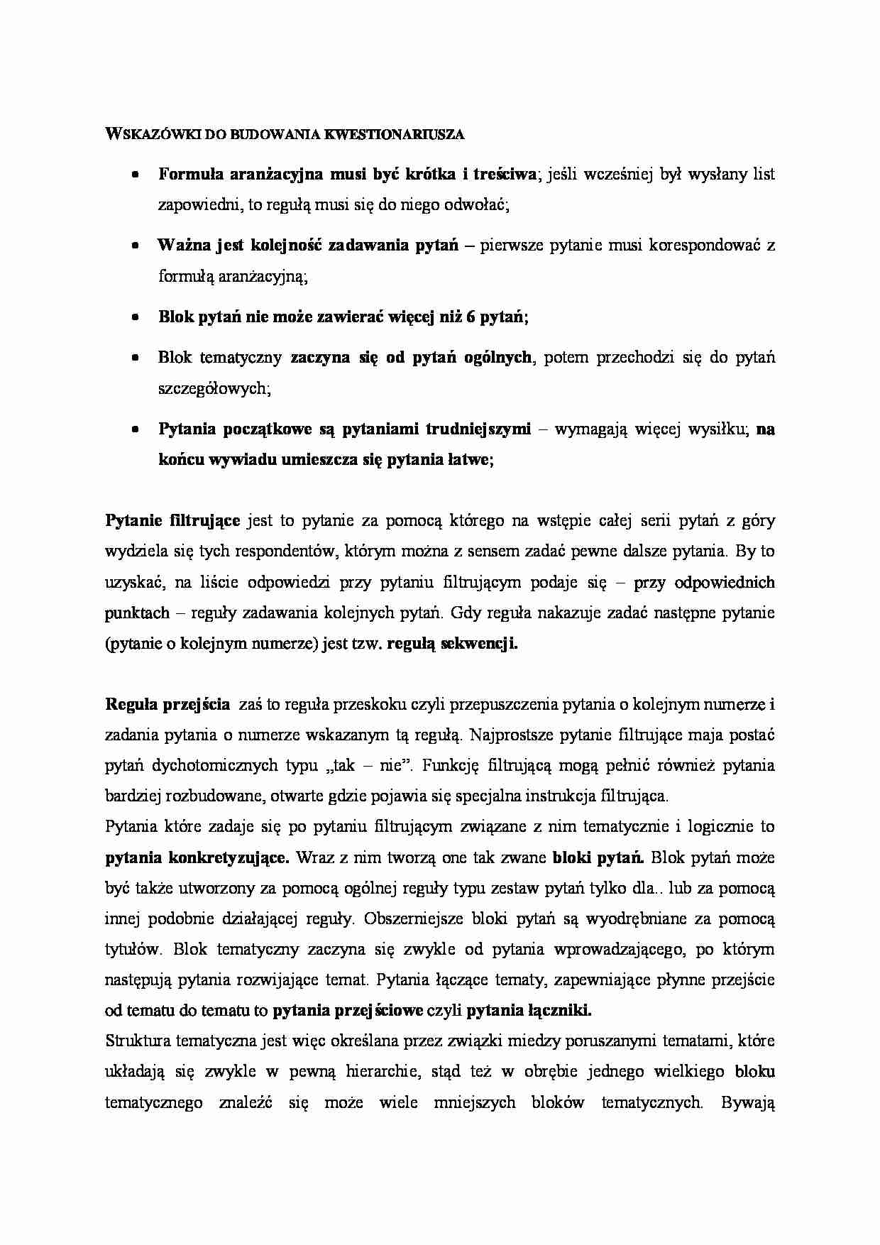 Wskazówki do budowania kwestionariusza - wykład  - strona 1