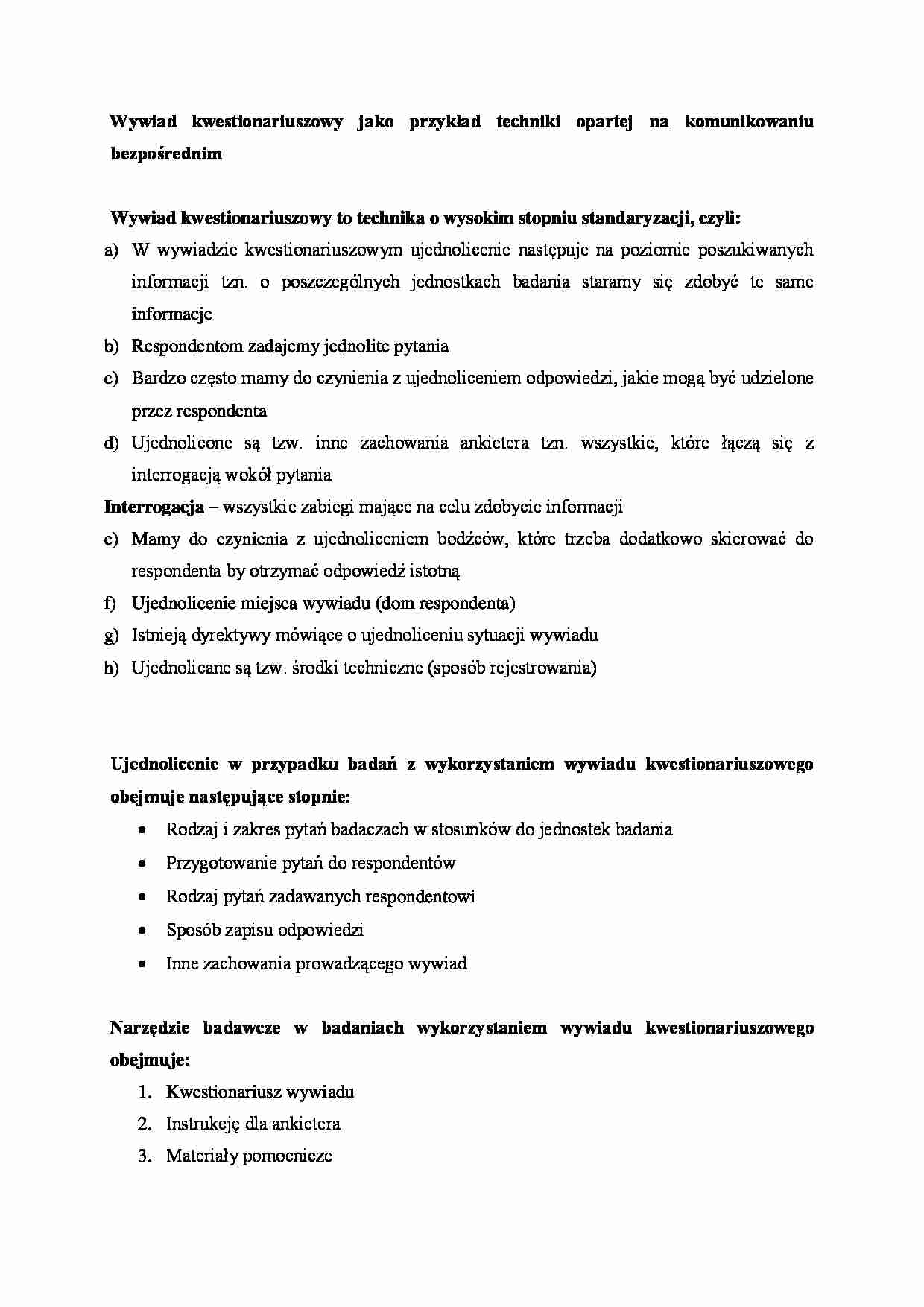 Wywiad kwestionariuszowy - analiza zagadnienia  - strona 1