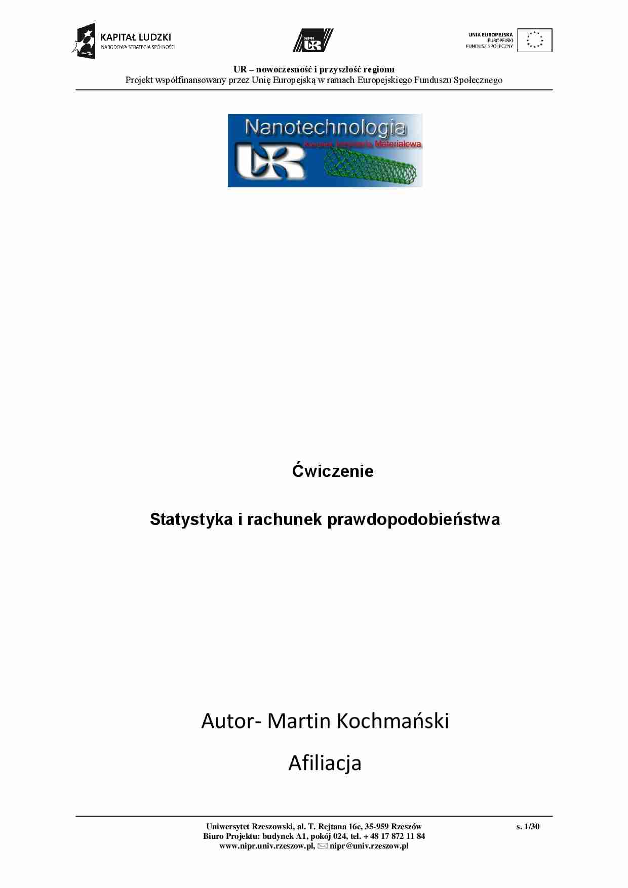 Statystyka i rachunek prawdopodobieństwa - ćwiczenia. - strona 1