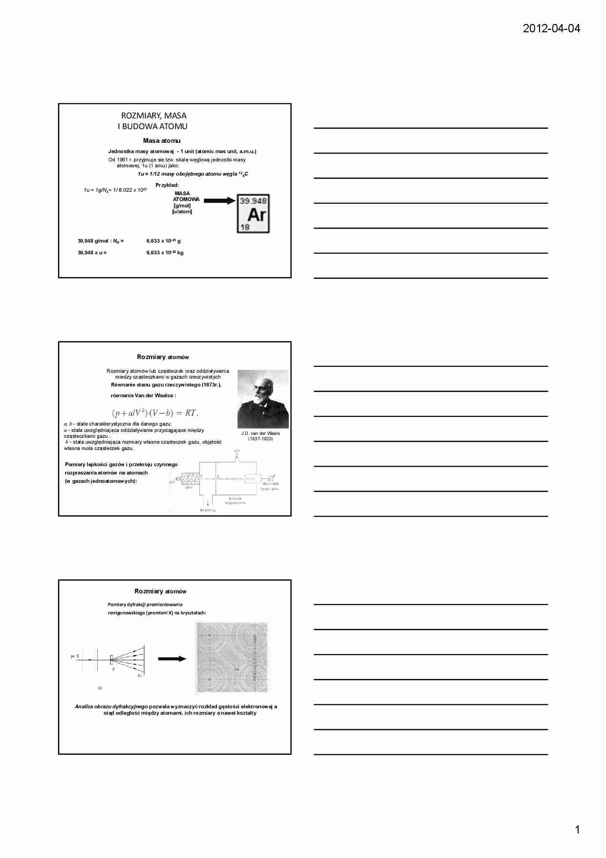 Rozmiary, masa i budowa atomu - wykład. - strona 1