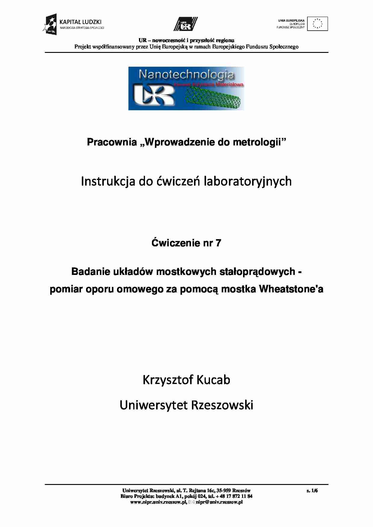 Badanie układów mostkowych stałoprądowych - ćwiczenie. - strona 1