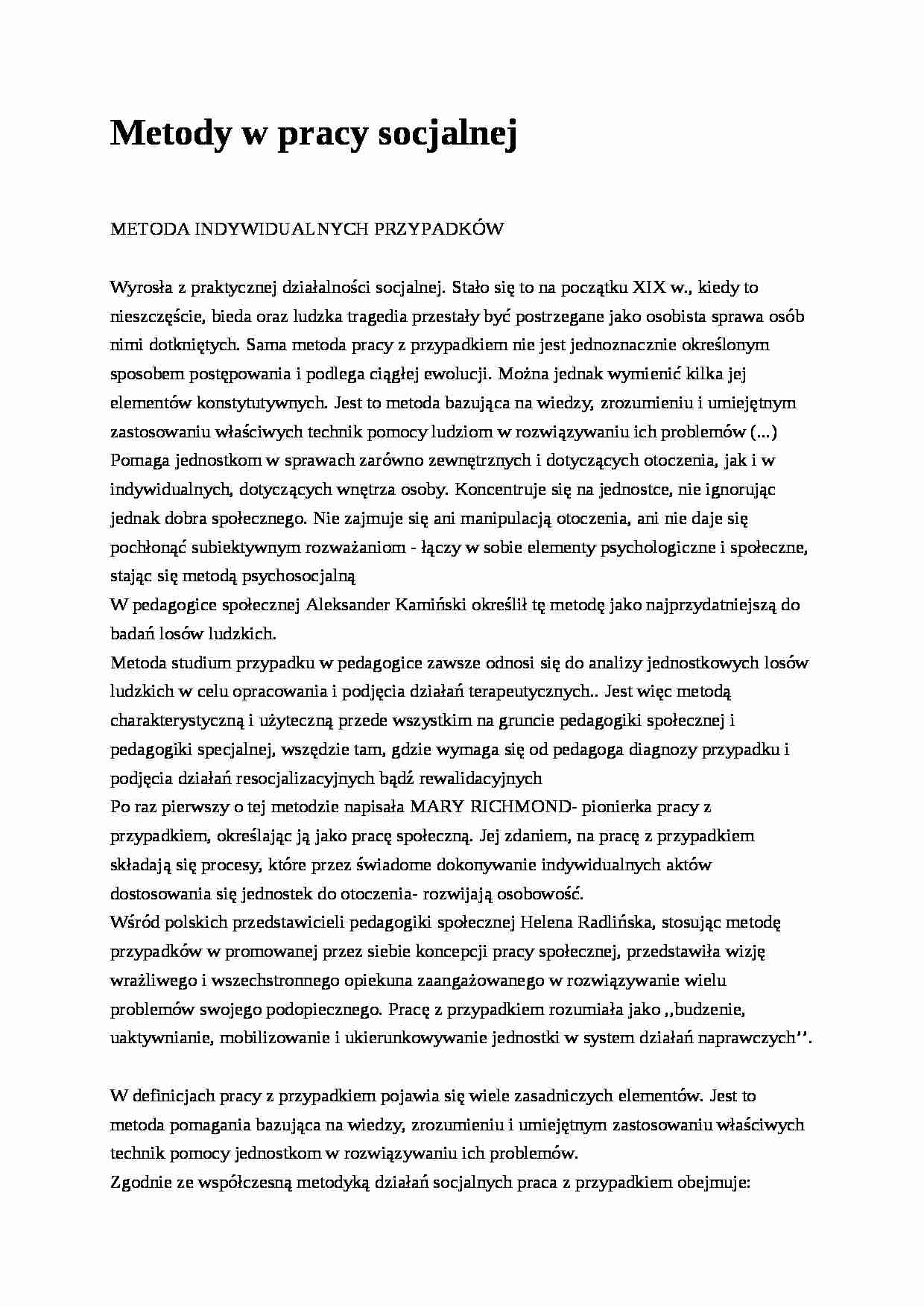 Metody pracy socjalnej- pedagogika - strona 1