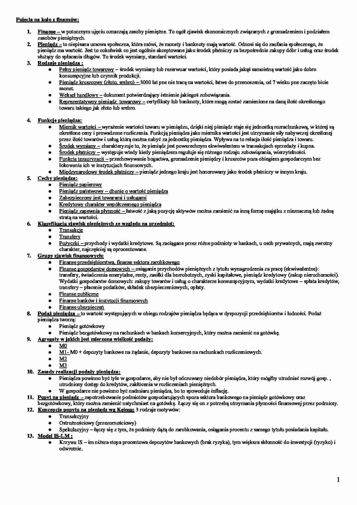 Pojęcia na kolokwium z finansów - strona 1