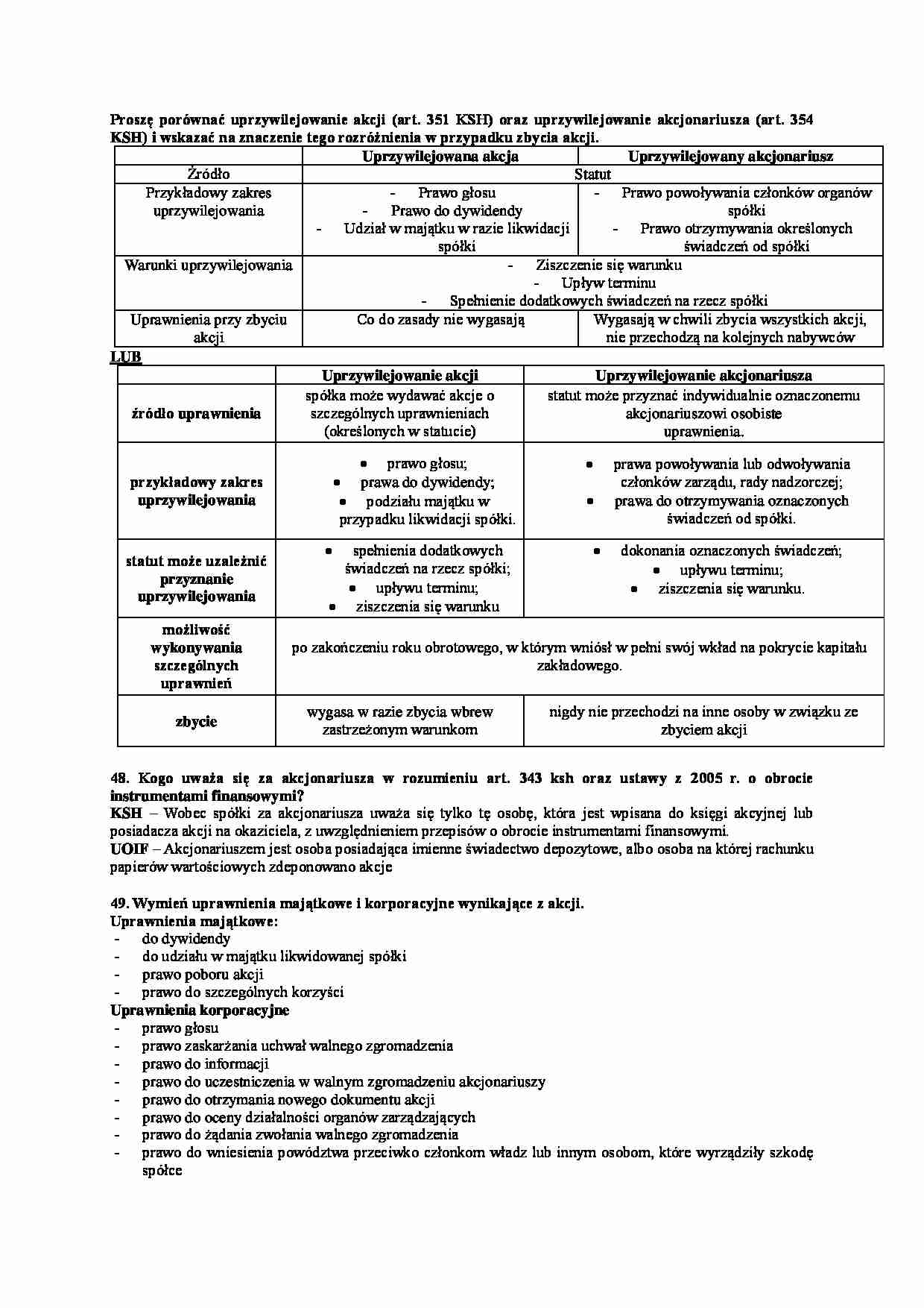 Uprzywilejowanie akcji, uprawnienia - wykład. - strona 1