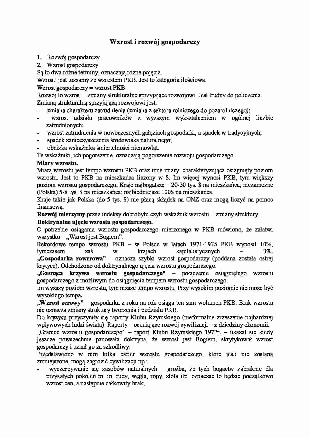 Wzrost i rozwój gospodarczy - wykład. - strona 1