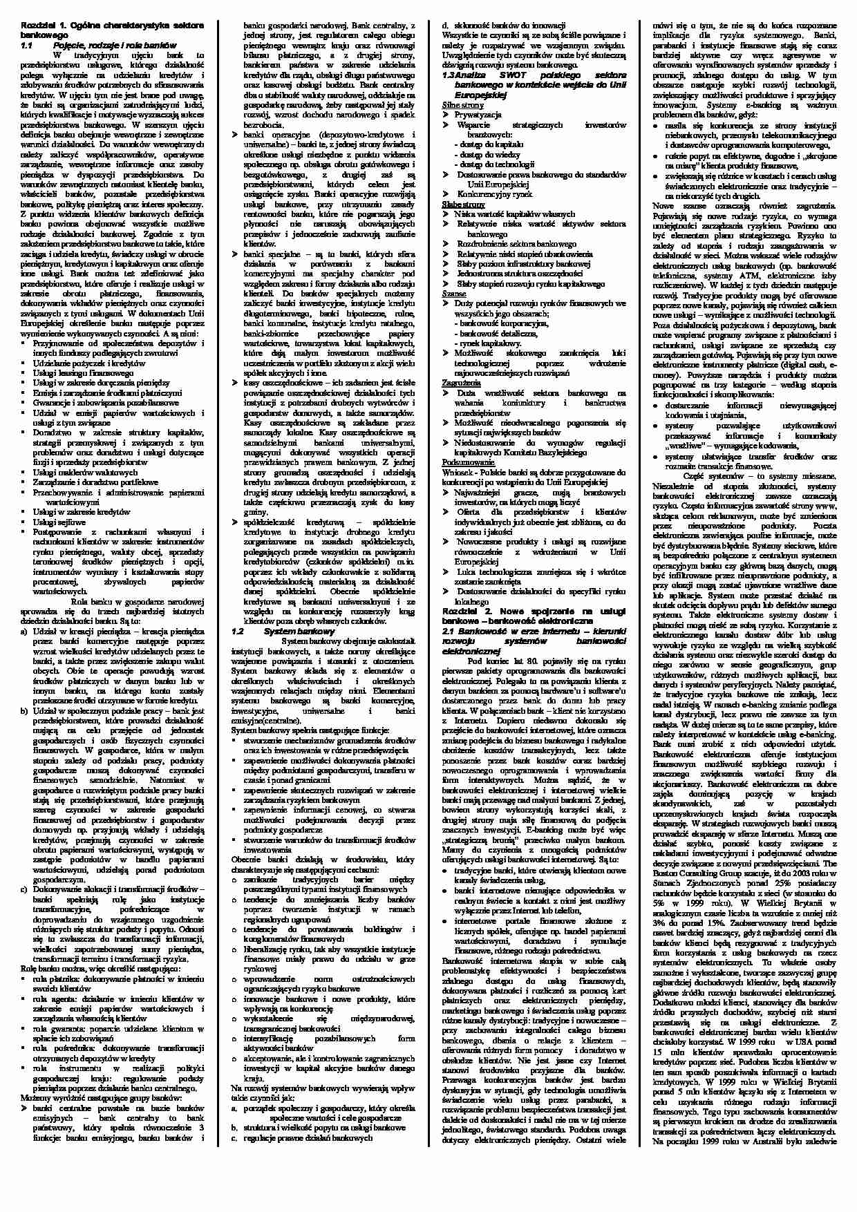 Ogólna charakterystyka sektora bankowego - wykład. - strona 1
