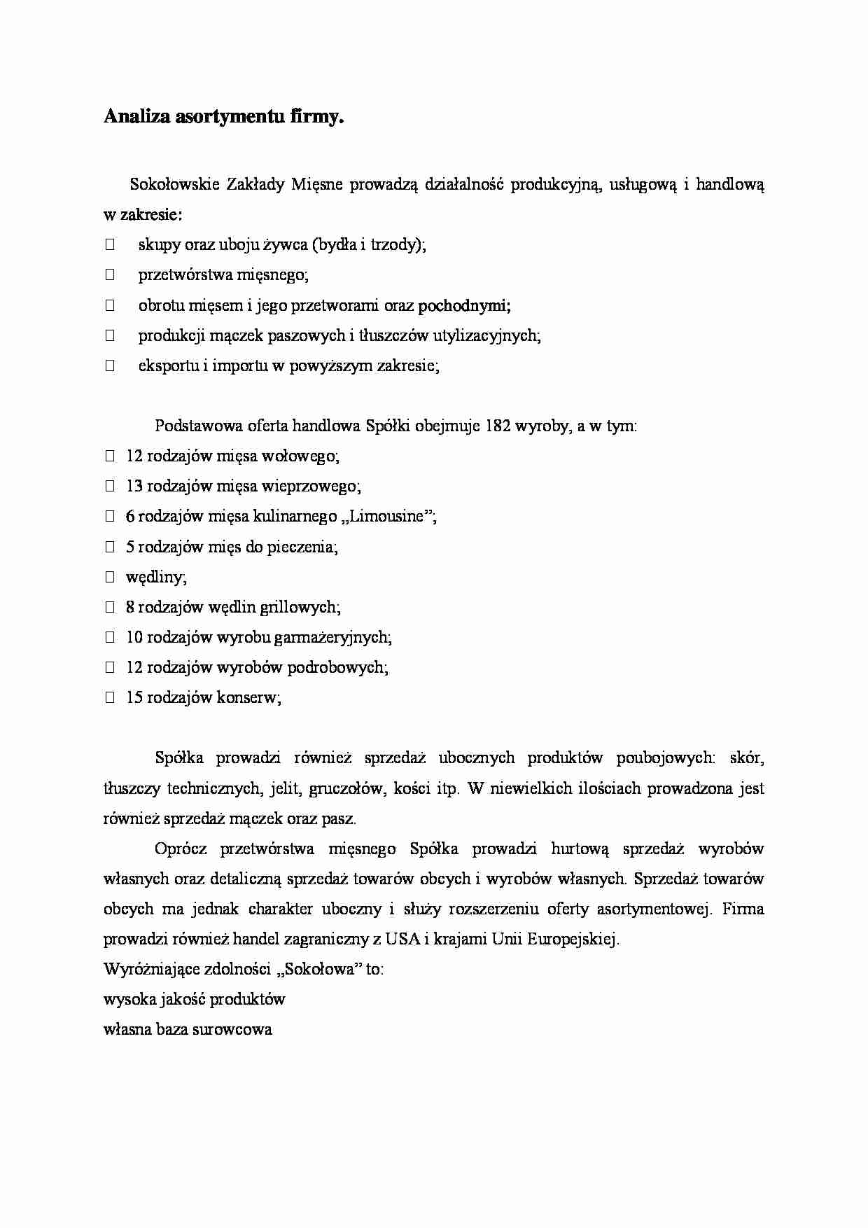 Analiza asortymentu firmy - wykład. - strona 1