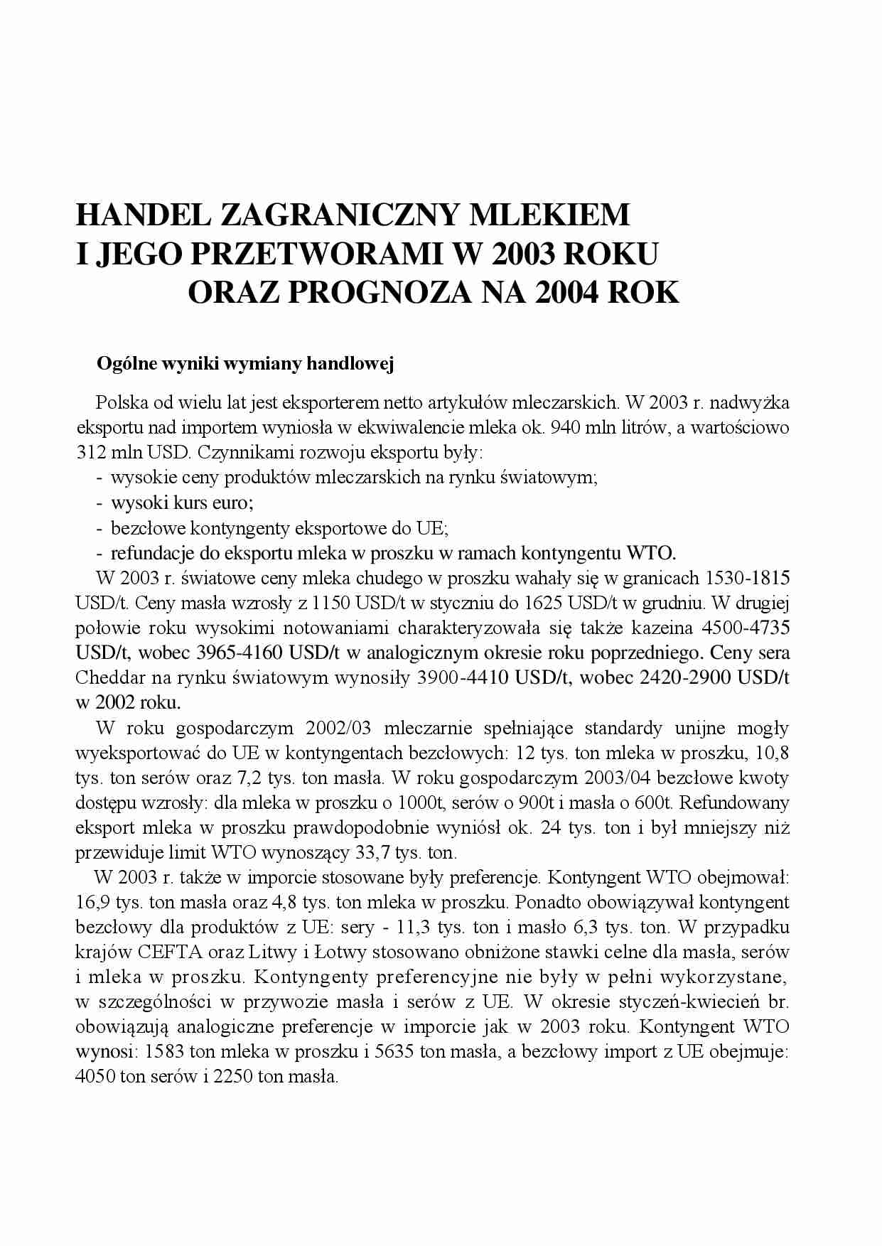 Handel zagraniczny mlekiem - wykład. - strona 1