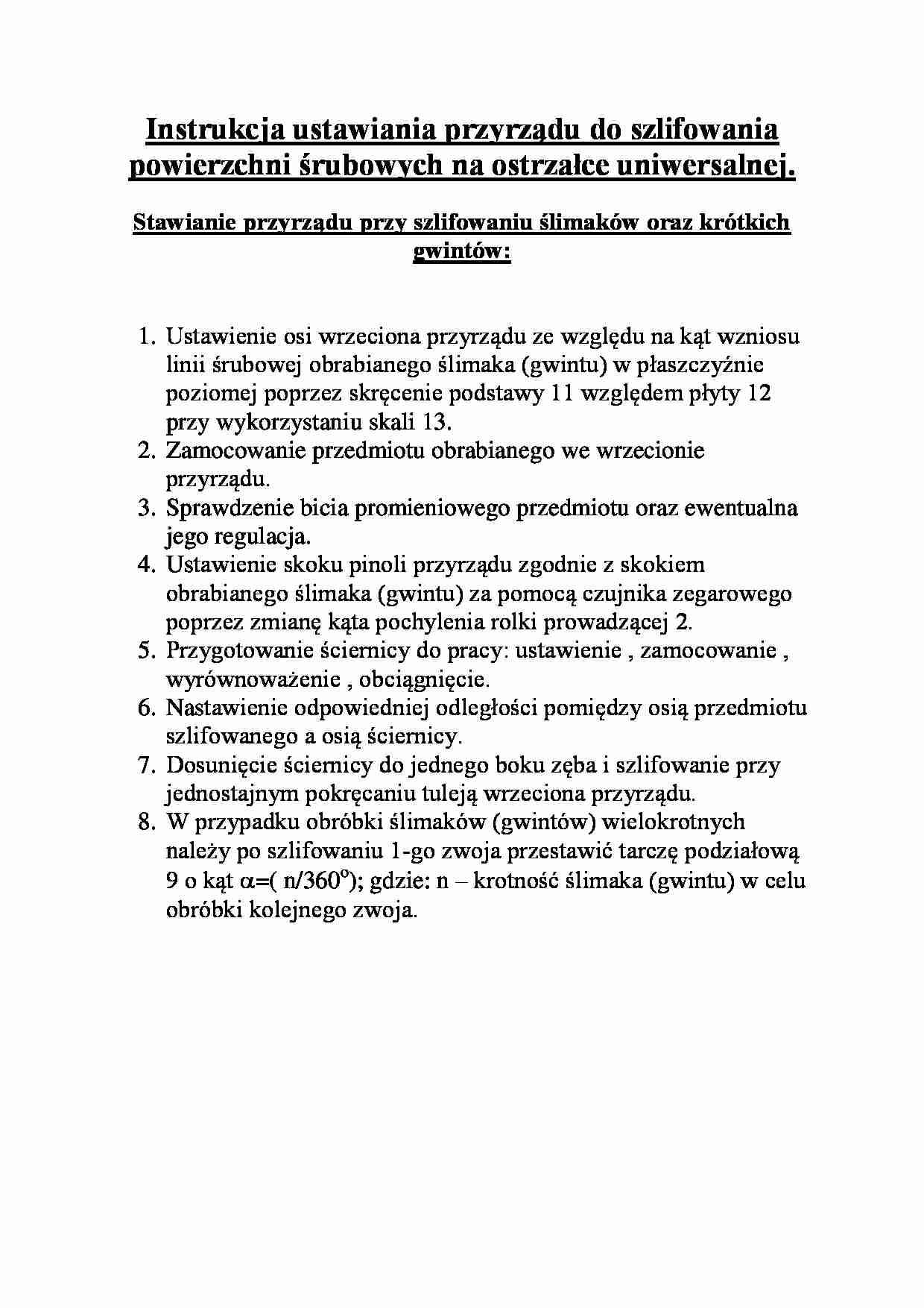 Instrukcja ustawiania przyrządu do szlifowania. - strona 1