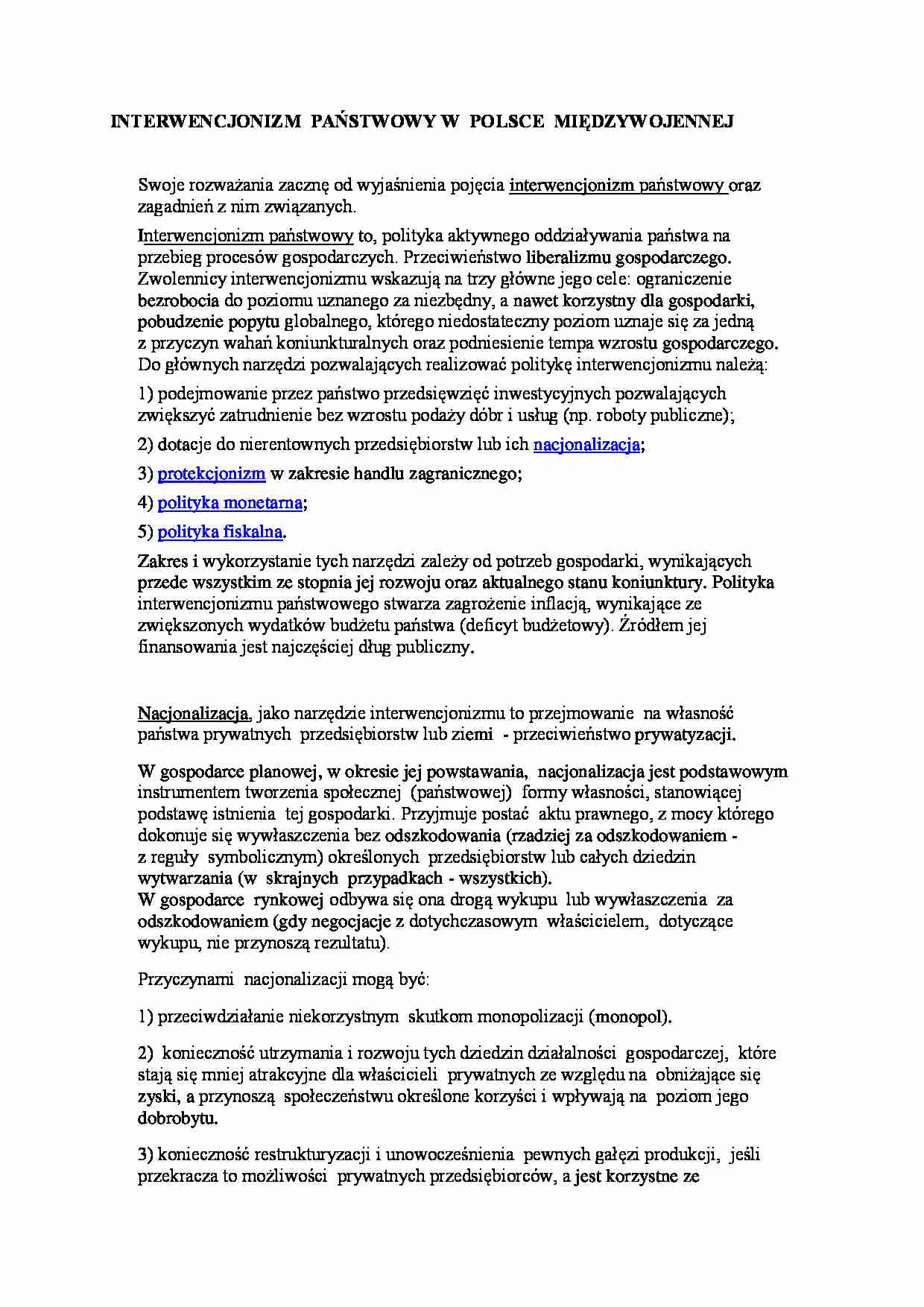 Interwencjonizm państwowy w Polsce międzywojennej - wykład. - strona 1