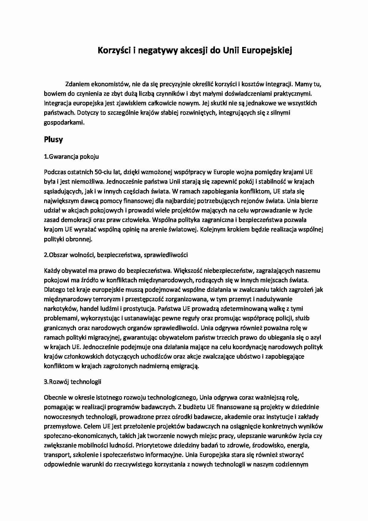 Korzyści i negatywy akcesji do Unii Europejskiej - wyklad. - strona 1