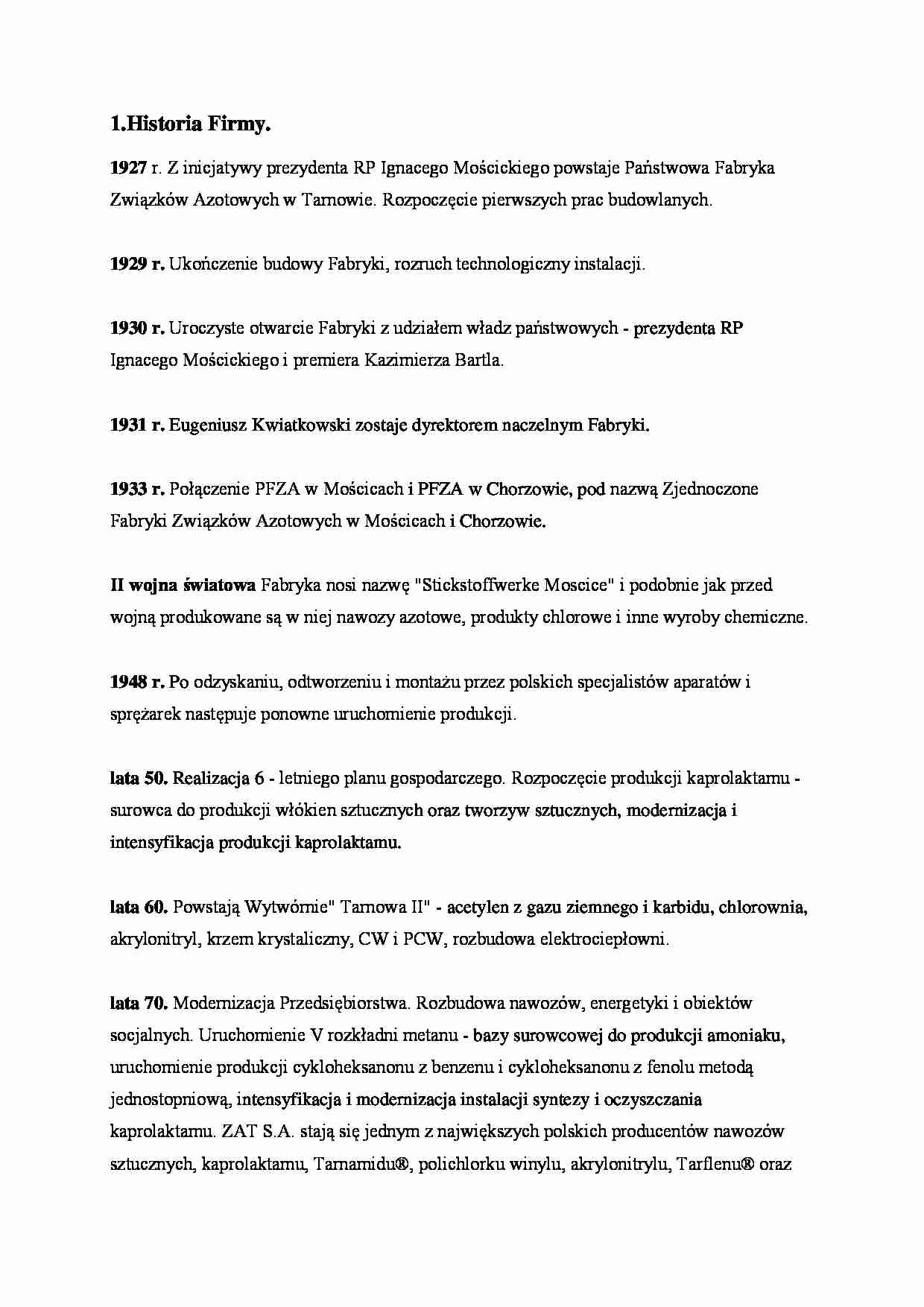 Państwowa Fabryka Związków Azotowych w Tarnowie - historia. - strona 1