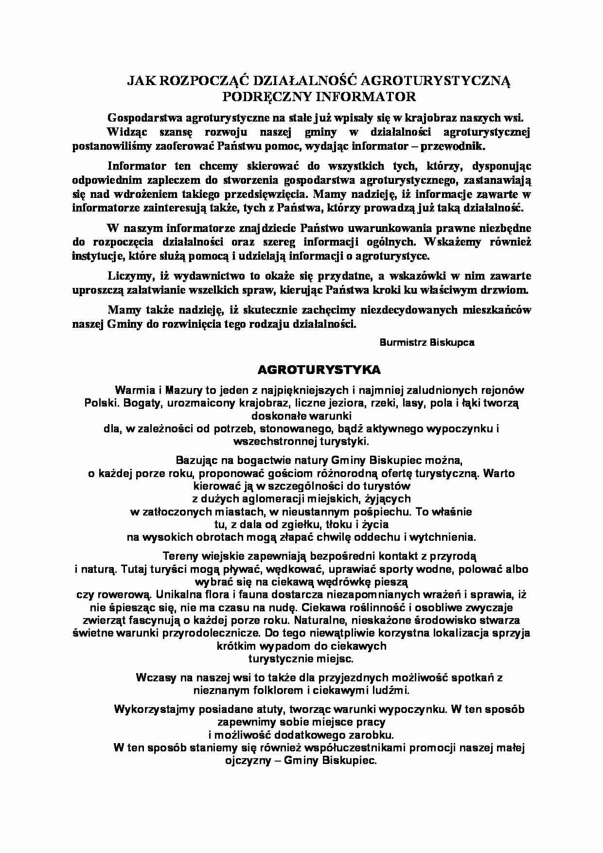 Rozpoczynanie działalności agroturystycznej - informator. - strona 1