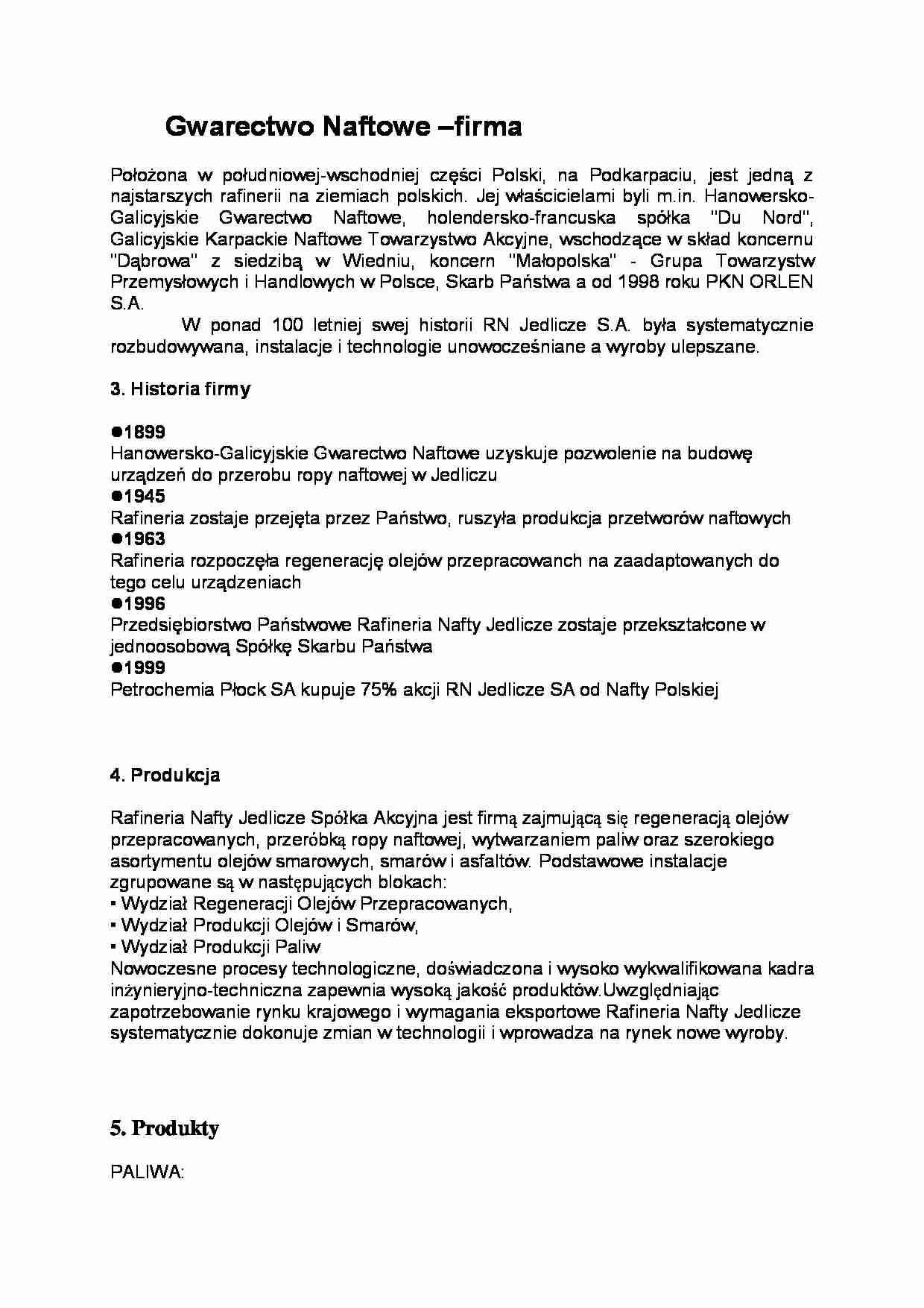 Gwarectwo Naftowe - charakterystyka firmy. - strona 1