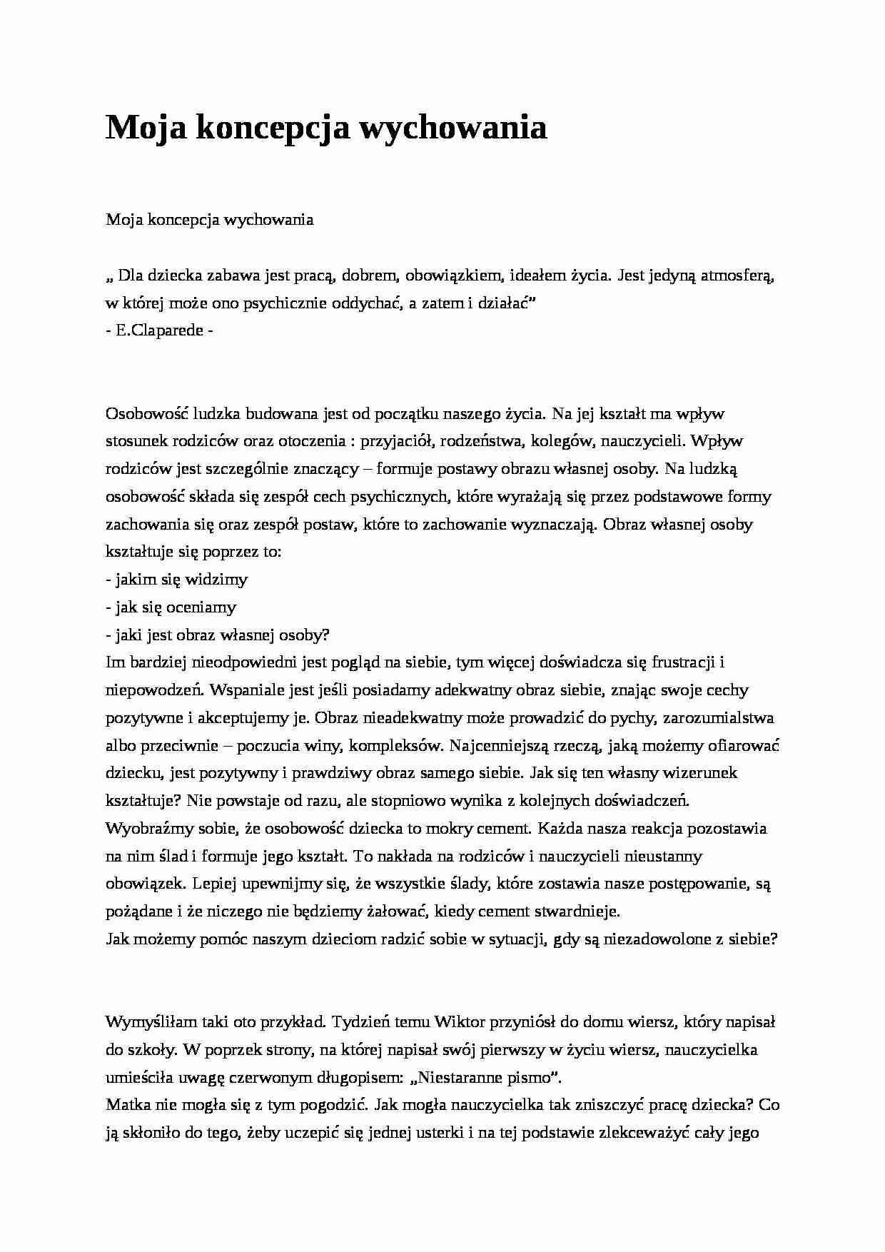 Moja koncepcja wychowania- pedagogika - strona 1