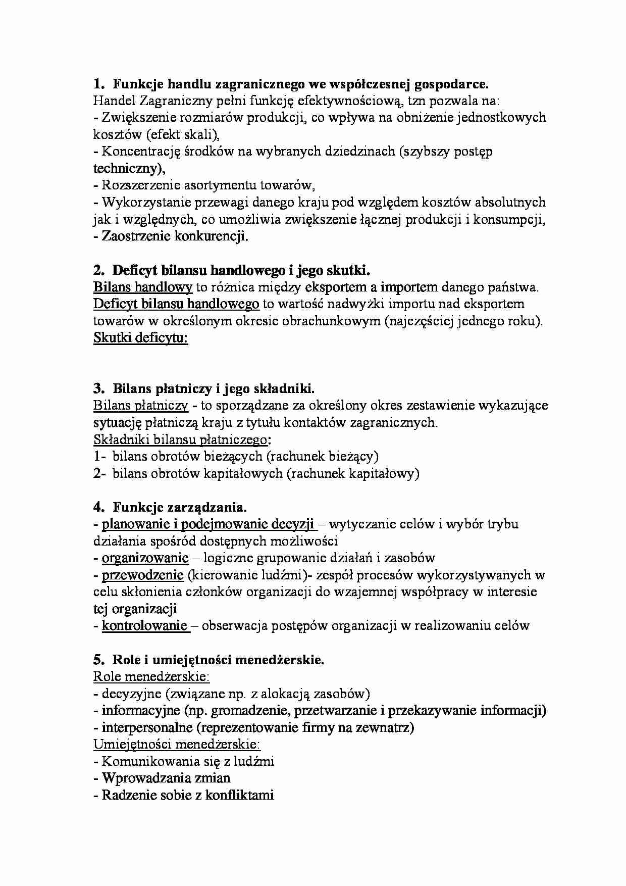 Funkcje handlu zagranicznego we współczesnej gospodarce - wykład. - strona 1