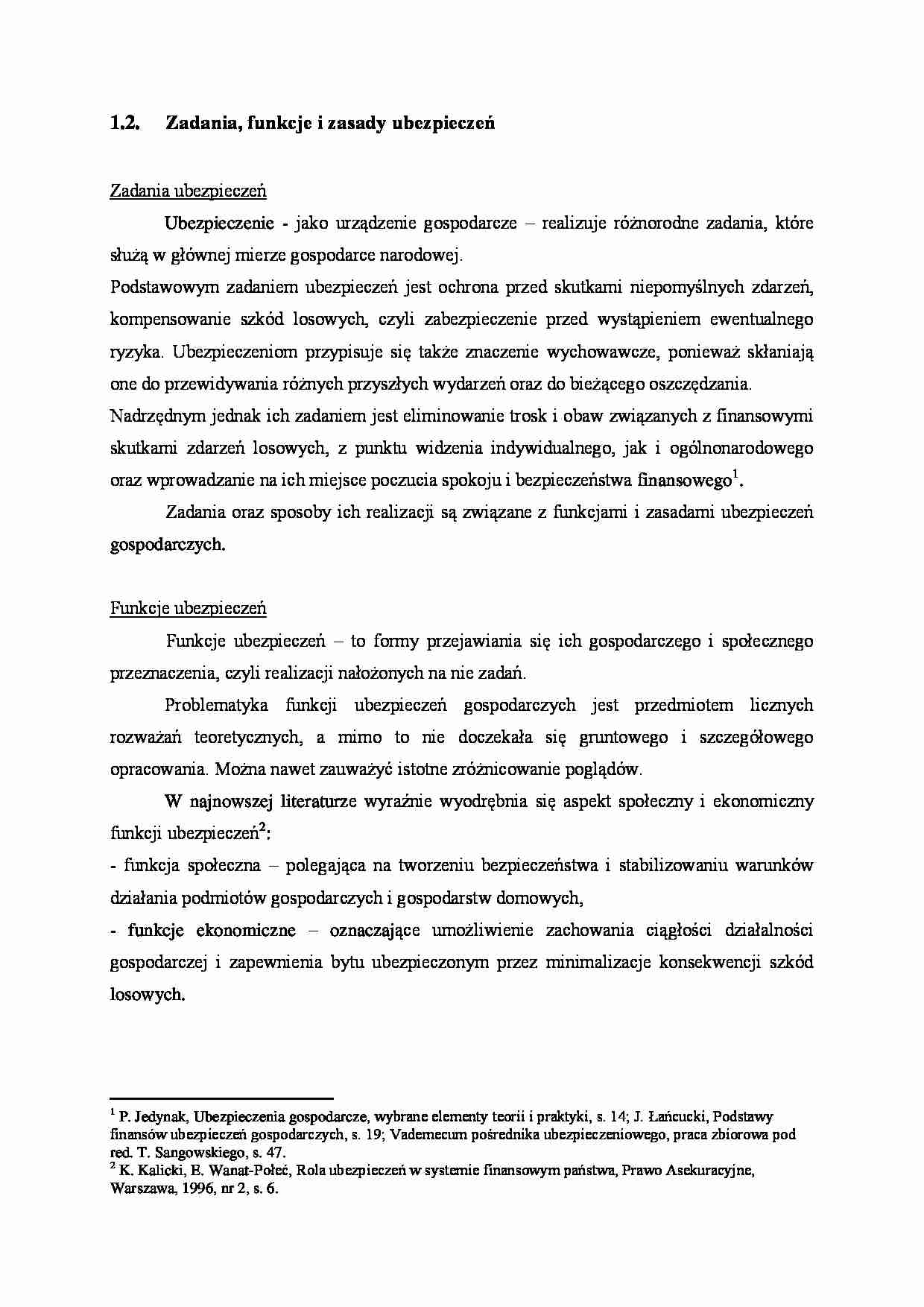 Zadania, funkcje i zasady ubezpieczeń - wykład. - strona 1