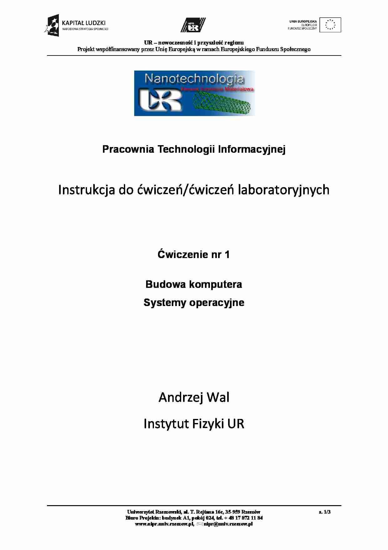 Budowa komputera, systemu operacyjne - ćwiczenie nr 1. - strona 1