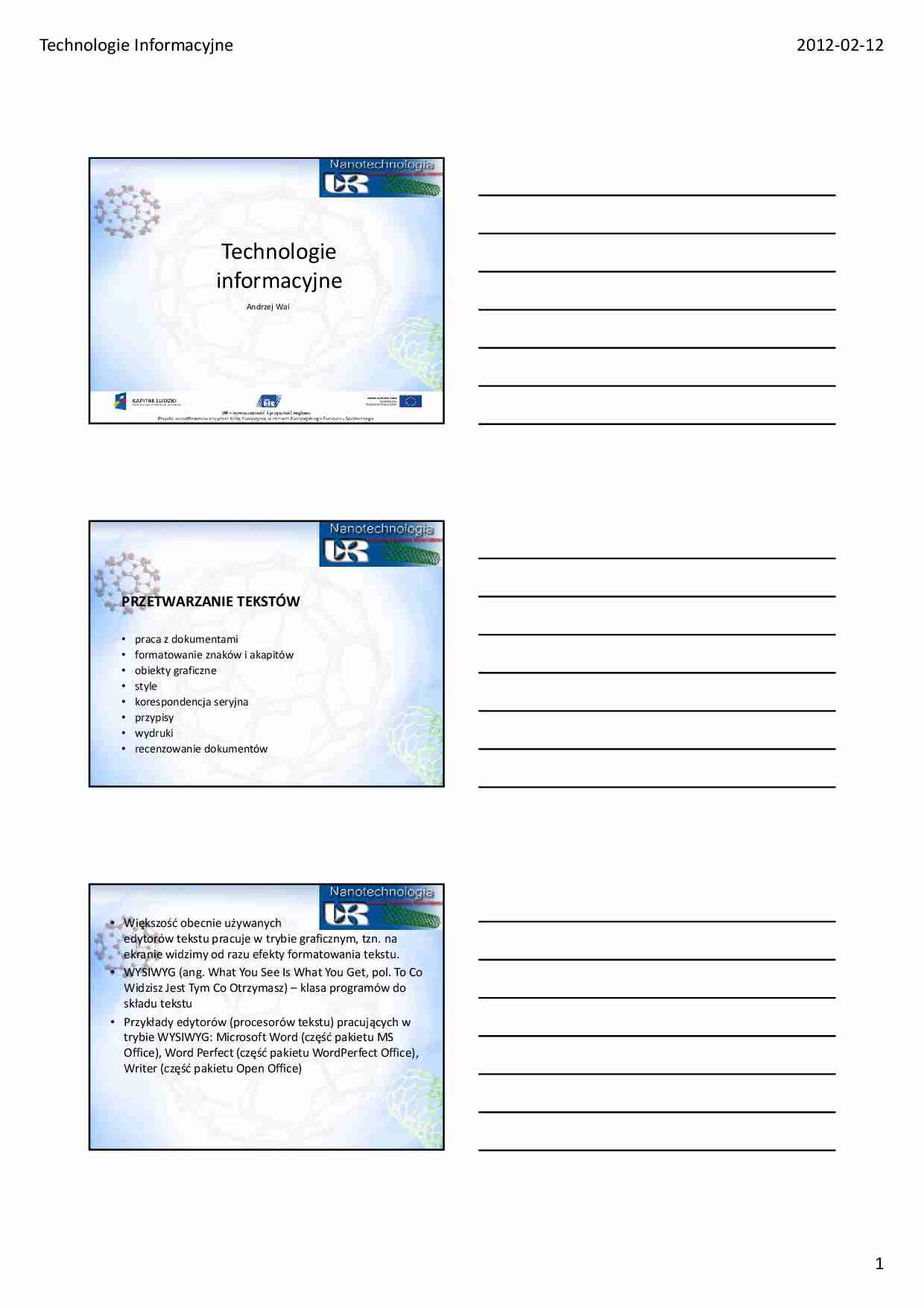 Przetwarzanie tekstów - wykład. - strona 1