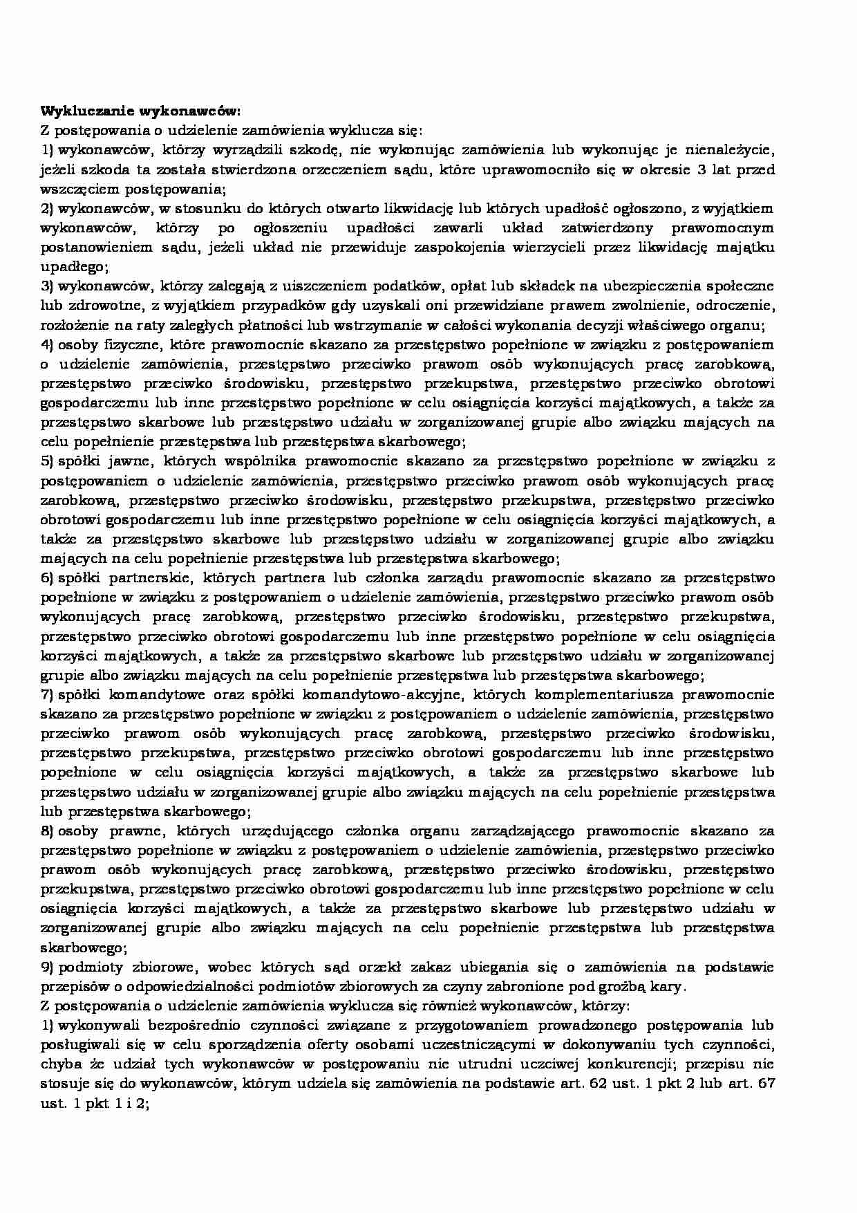 Wykluczanie wykonawców - wykład. - strona 1