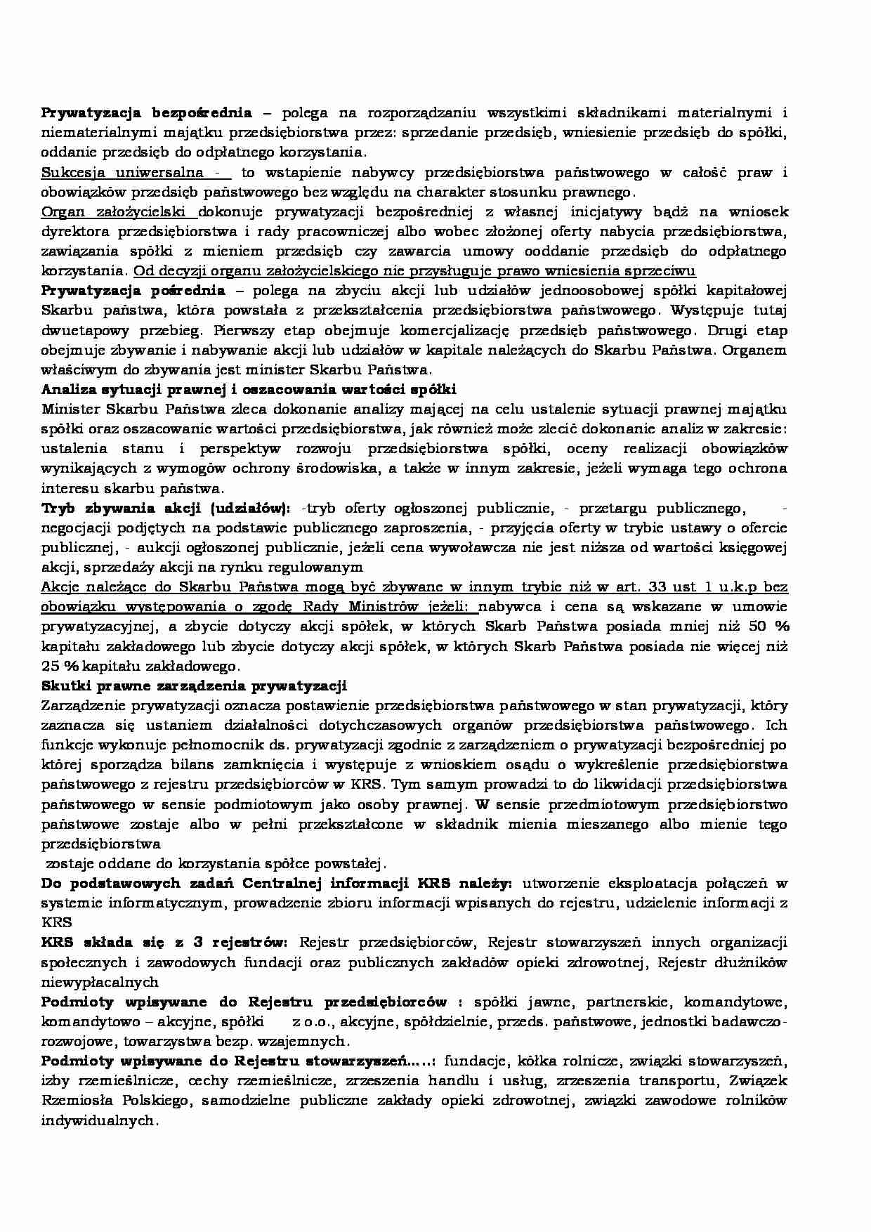 Prywatyzacja bezpośrednia i pośrednia - wykład. - strona 1