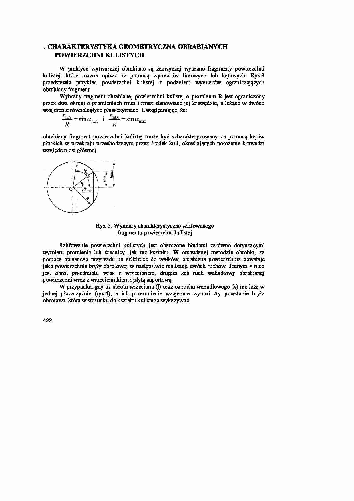 Charakterystyka geometryczna obrabianych powierzchni kulistych - wykład. - strona 1
