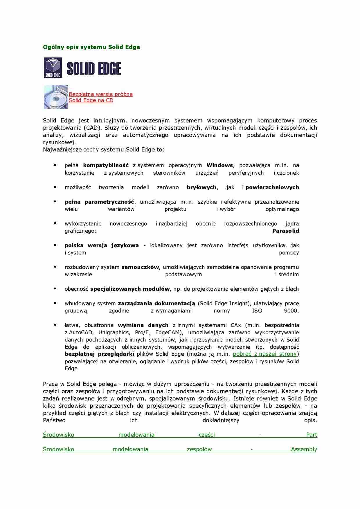Ogólny opis systemu Solid Edge - wykład. - strona 1