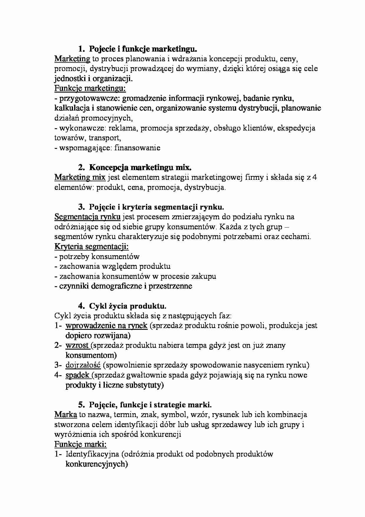 Pojecie i funkcje marketingu - wykład. - strona 1