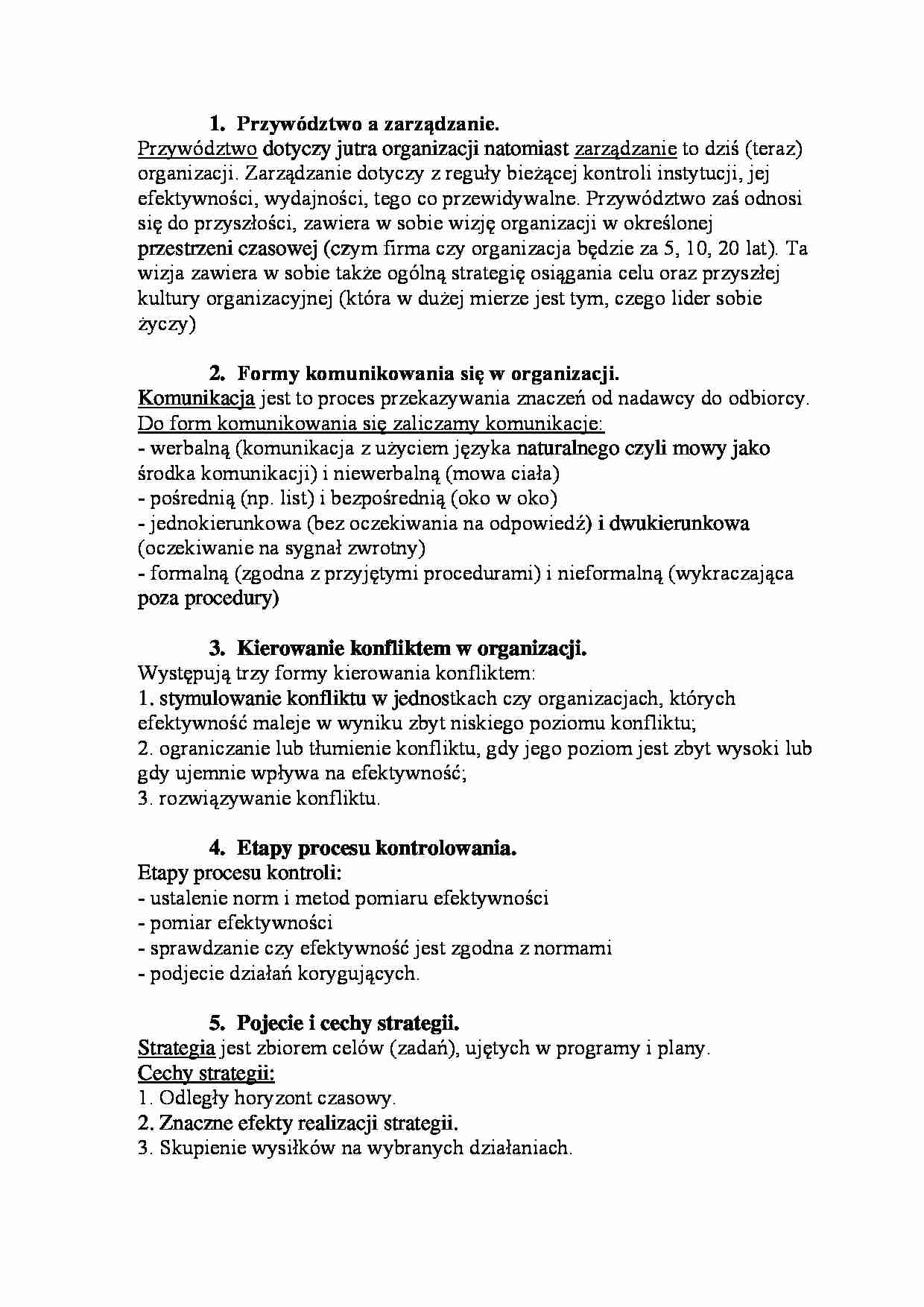 Przywództwo a zarządzanie - wykład. - strona 1