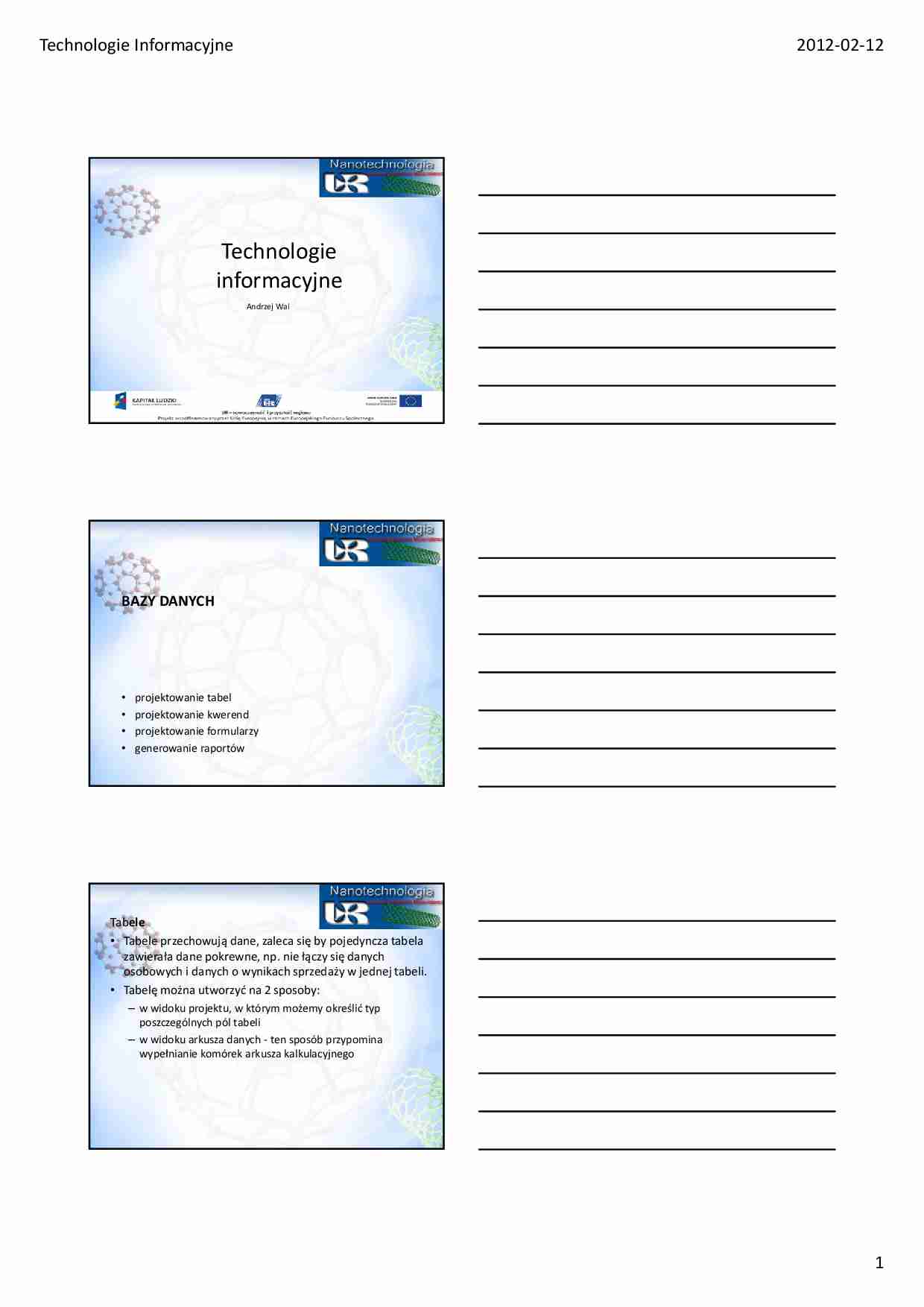 Bazy danych - tabele - wykład. - strona 1