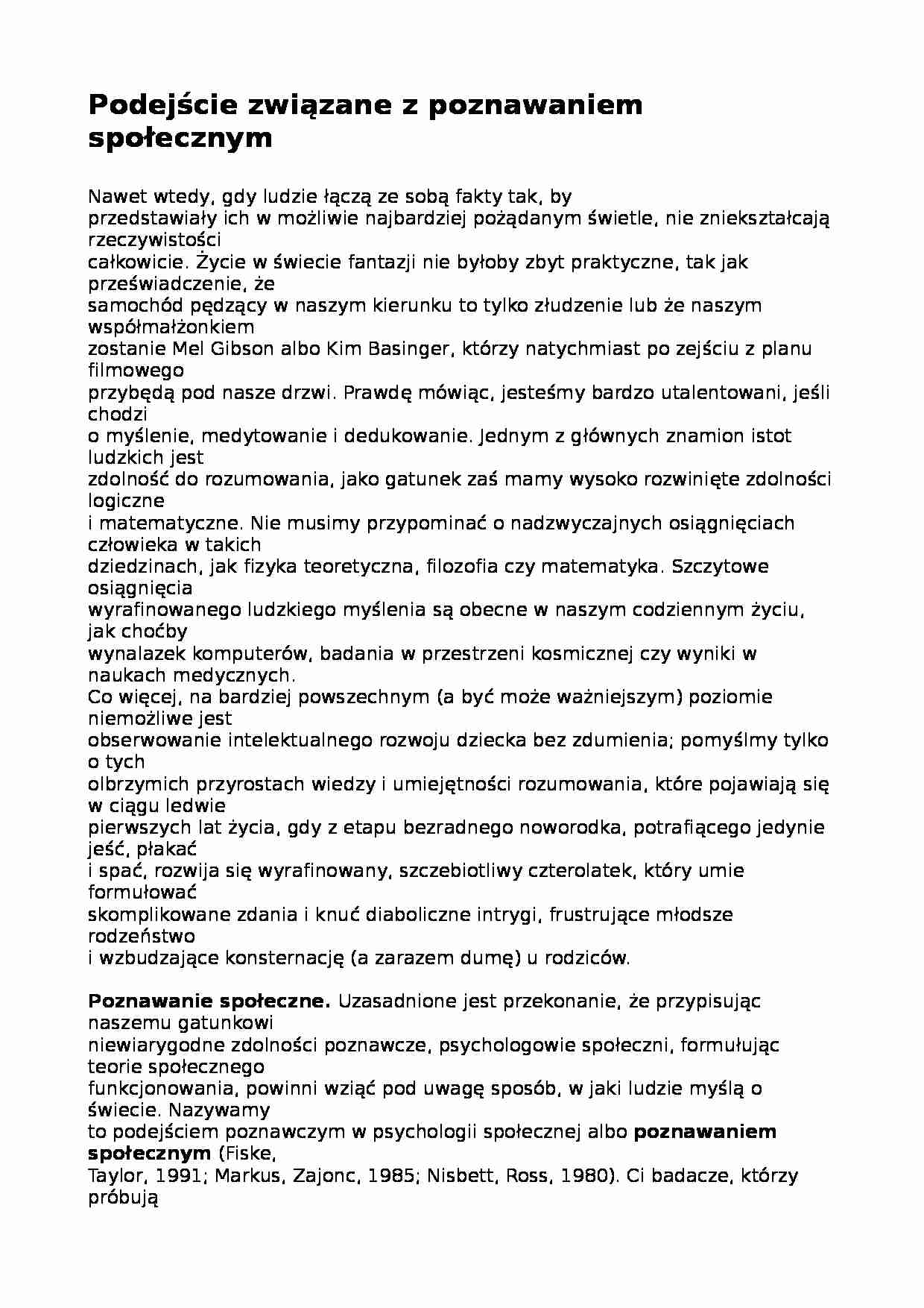 Podejście związane z poznaniem społecznym - wykład - strona 1