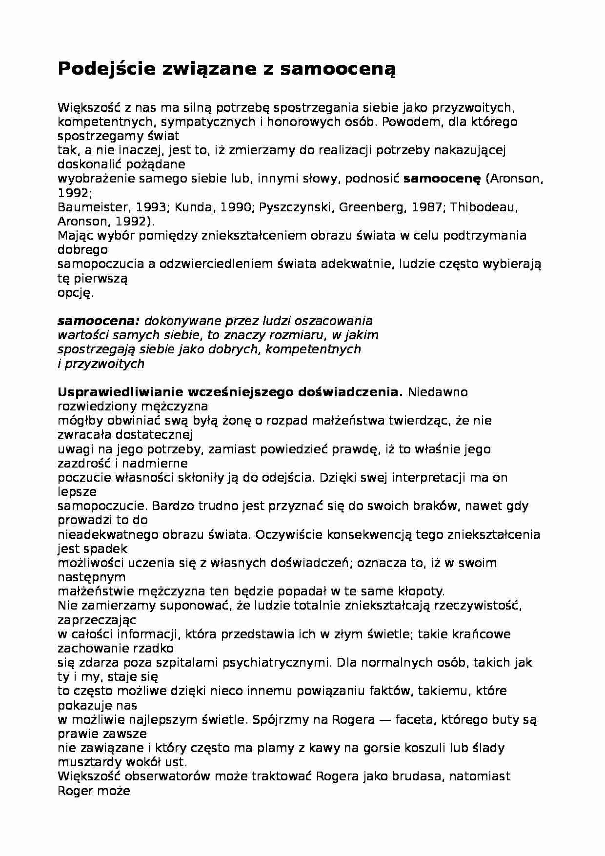 Podejście związane z samooceną - wykład - strona 1