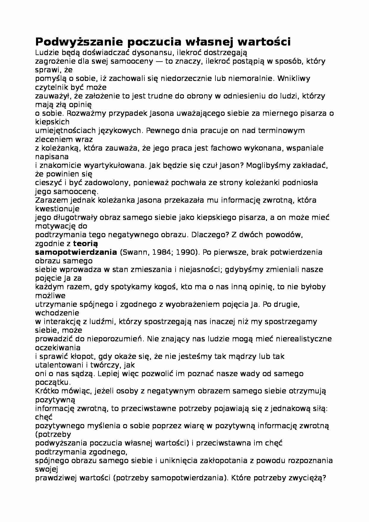 Podwyższanie poczucia własnej wartości - wykład - strona 1