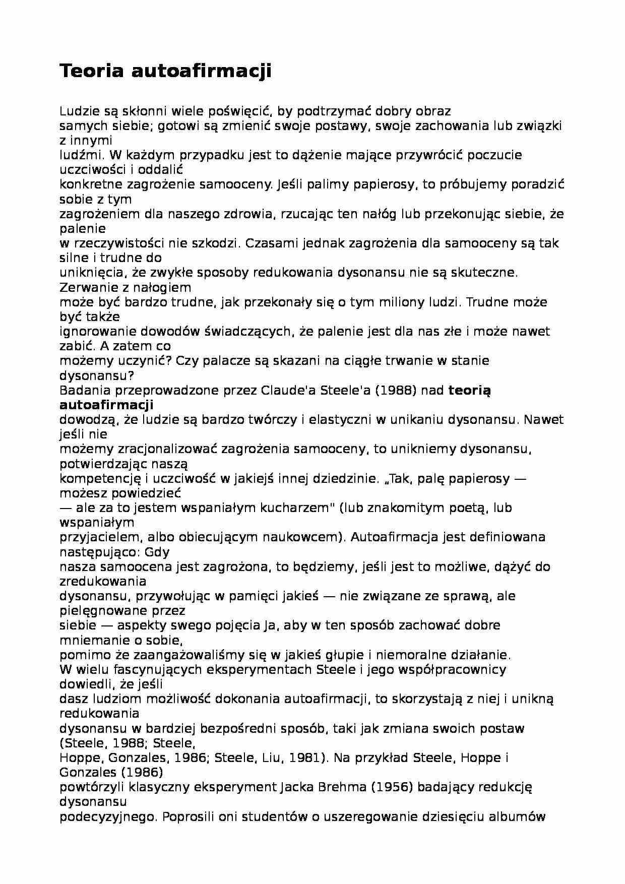 Teoria autoafirmacji - wykład - strona 1