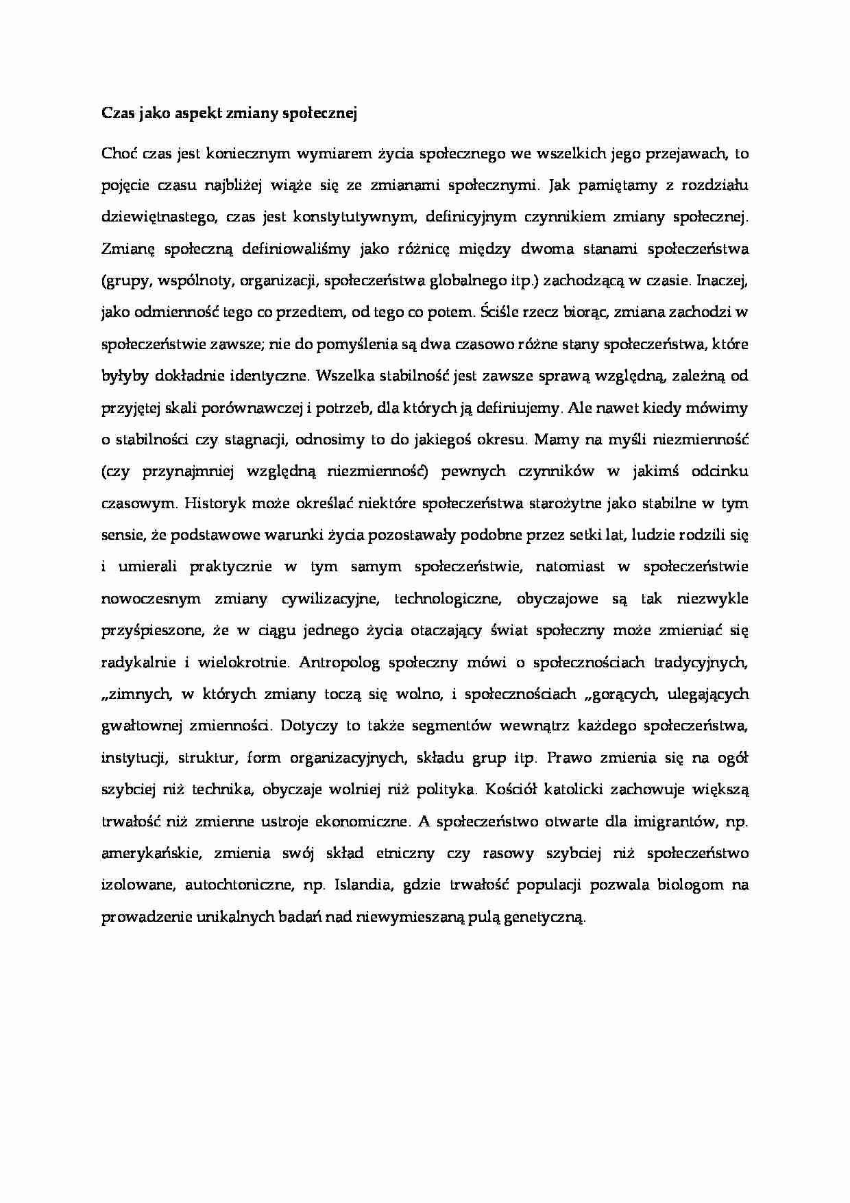 Czas jako aspekt zmiany społecznej - wykład - strona 1