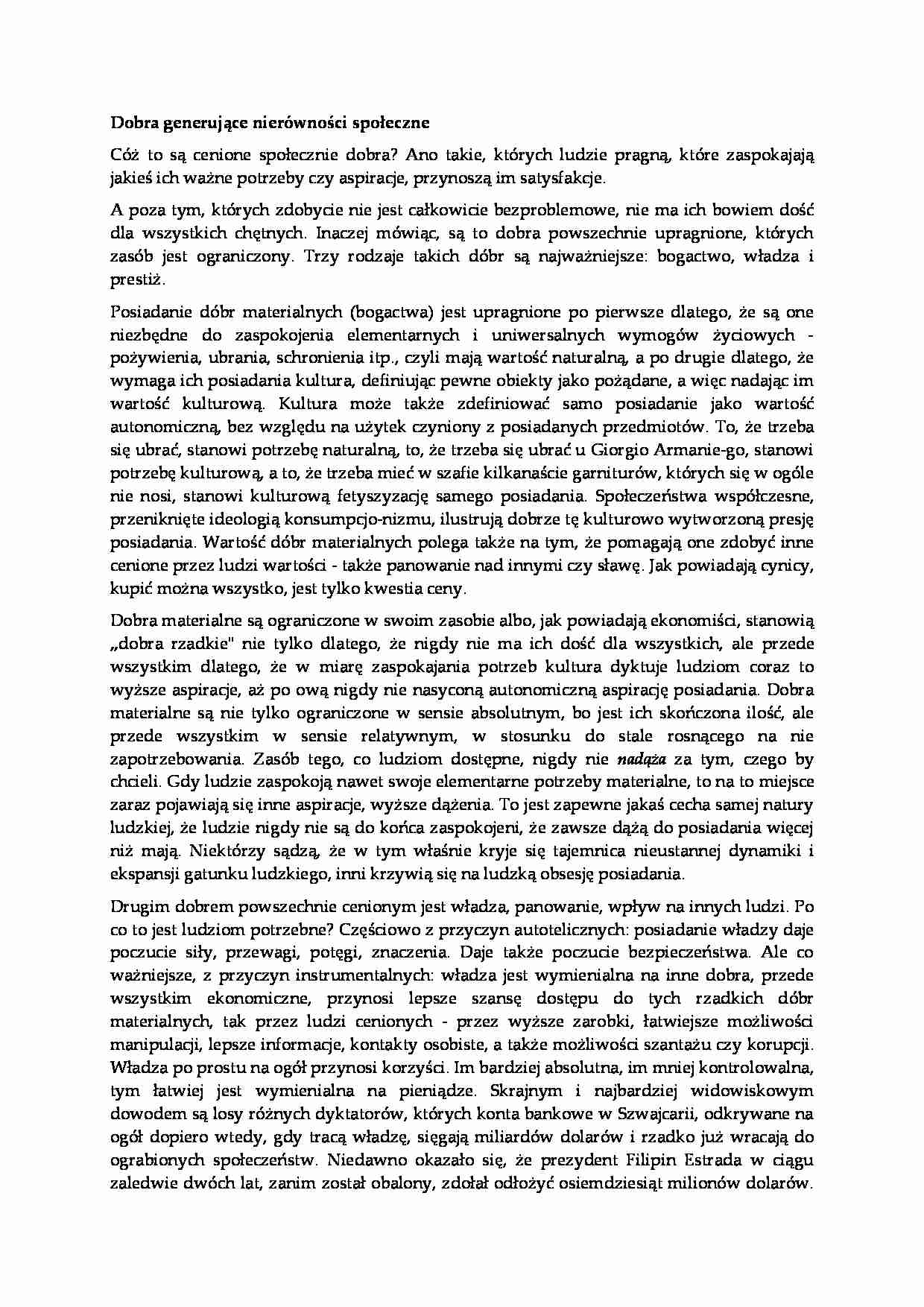 Dobra generujące nierówności społeczne - strona 1