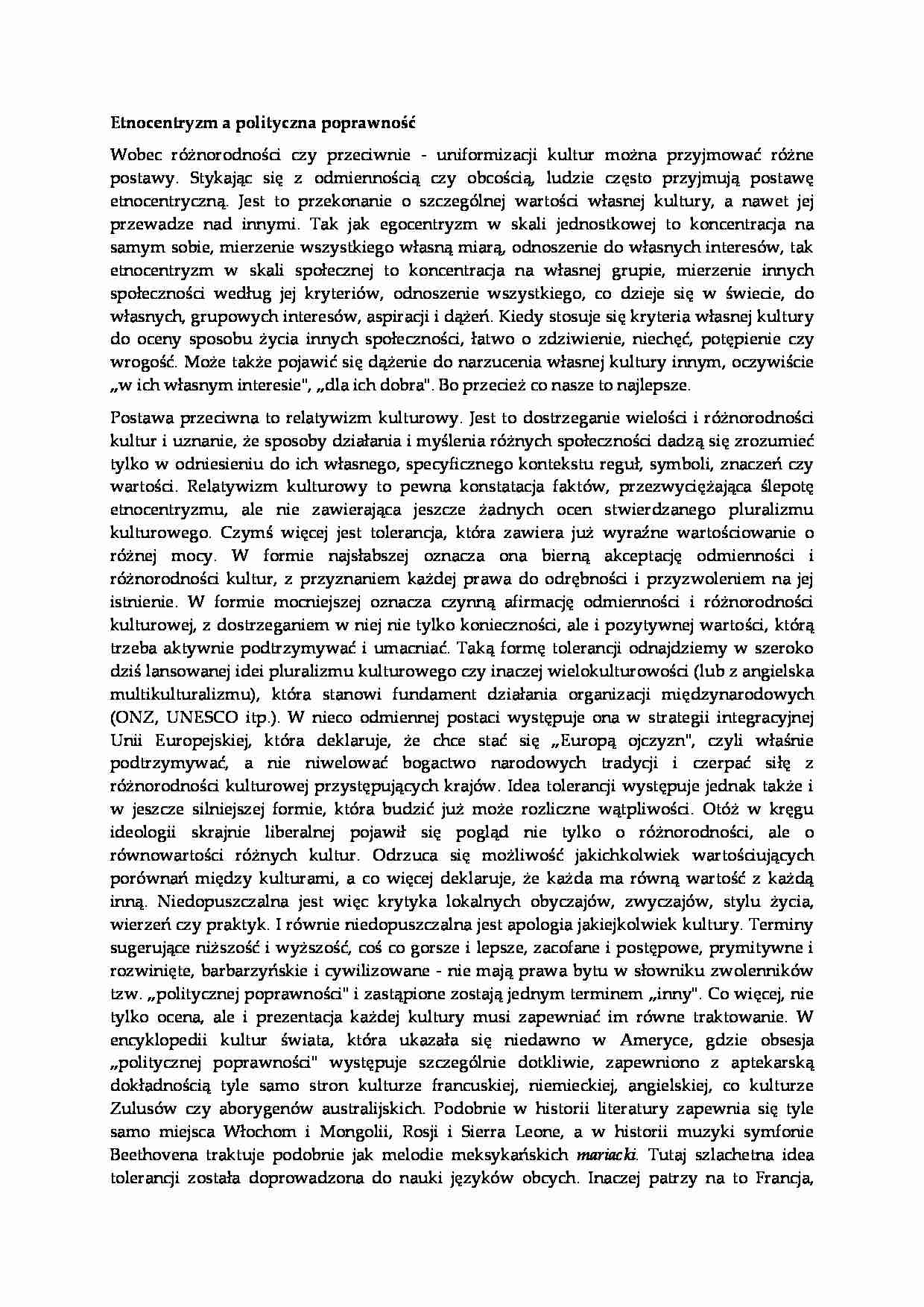 Etnocentryzm a polityczna poprawność - strona 1
