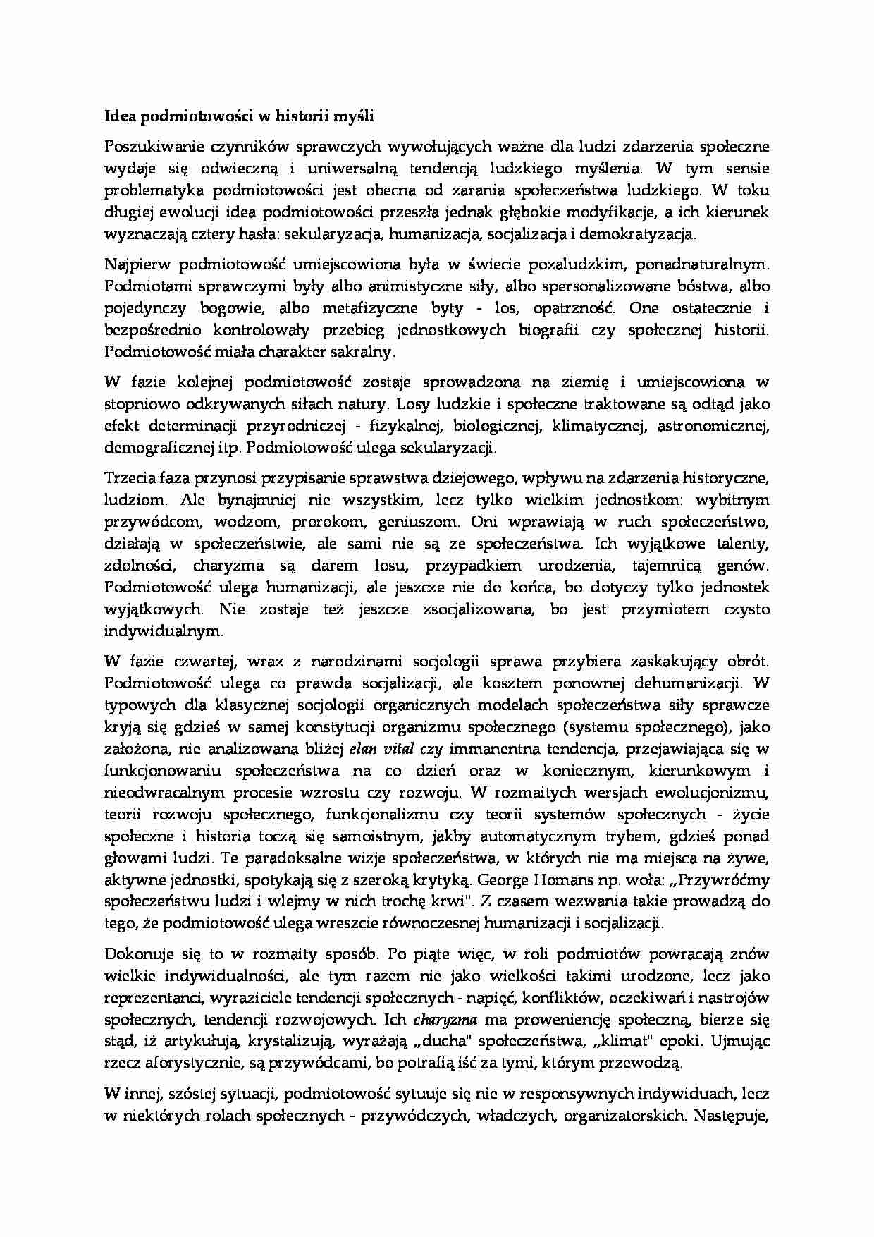 Idea podmiotowości w historii myśli - strona 1