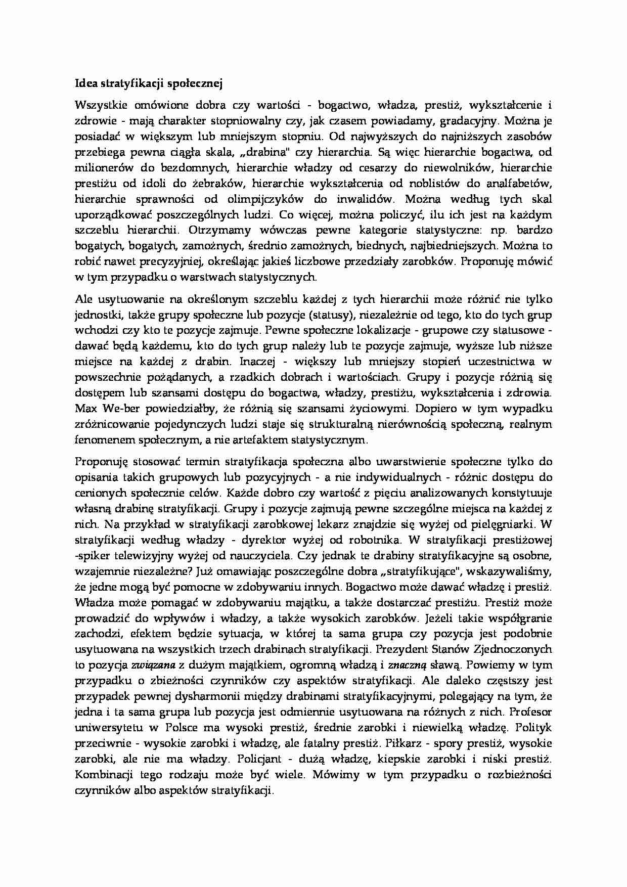 Idea stratyfikacji społecznej - strona 1
