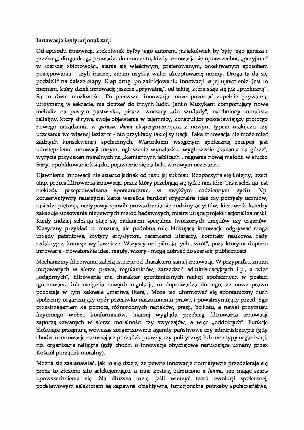 Innowacja instytucjonalizacji - wykład - strona 1