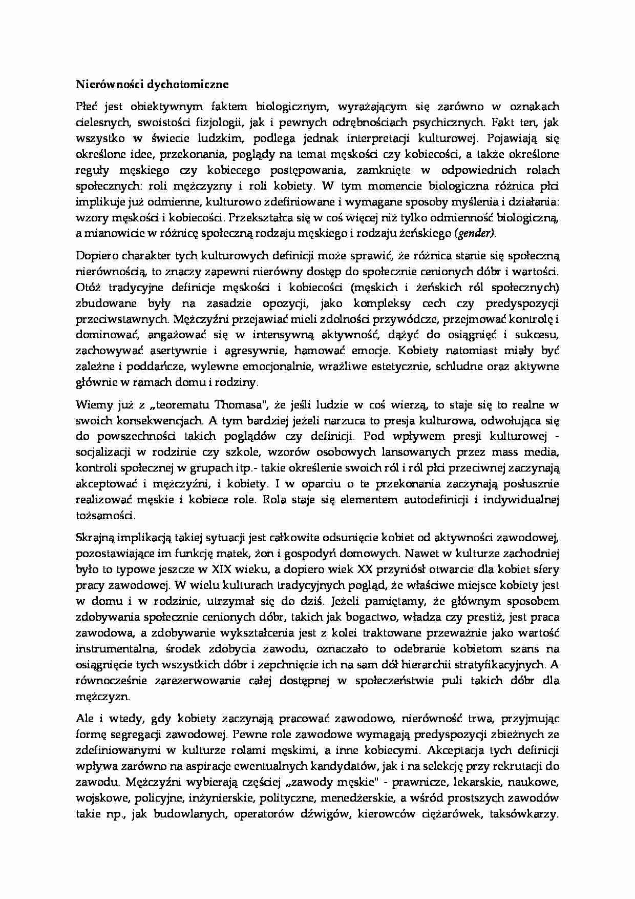 Nierówności dychotomiczne - socjologia - strona 1